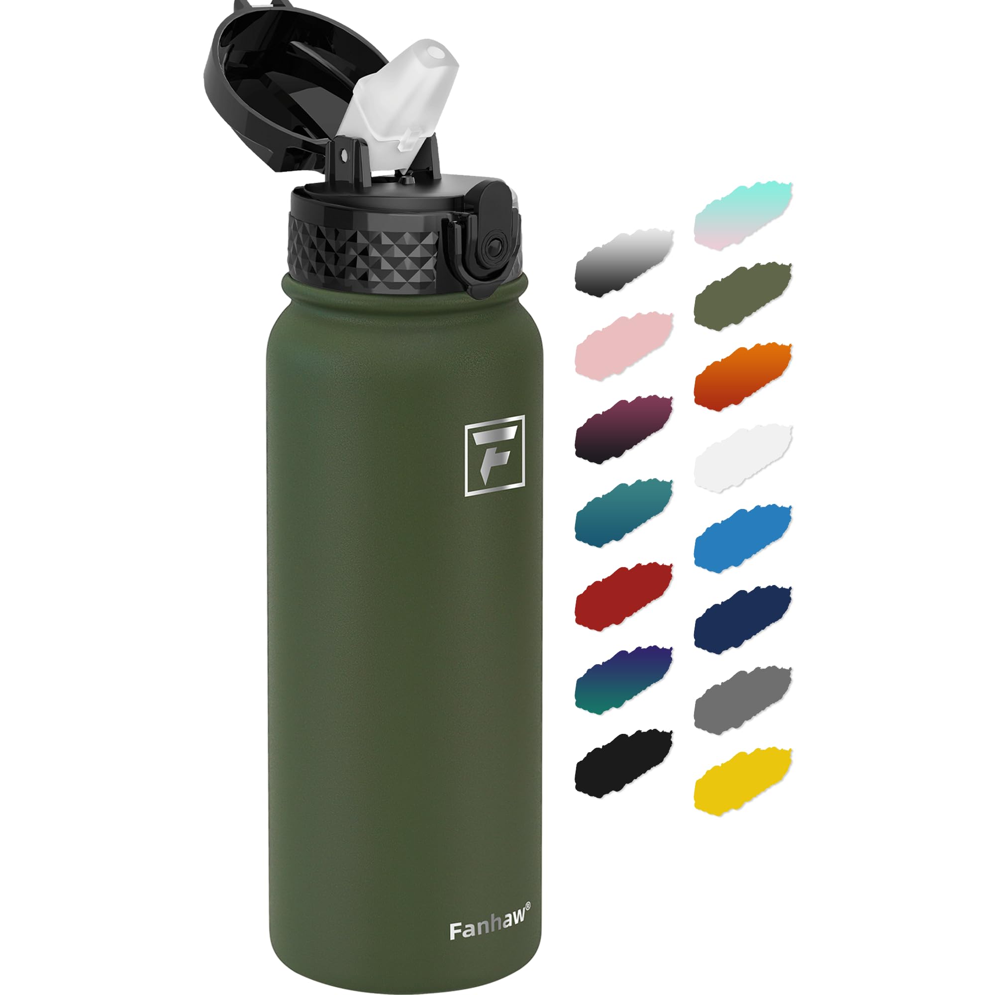 Fanhaw 20 Oz Kids Insulated Stainless Steel Water Bottle with Straw Lid, Leakproof & Anti-Dust Everyday Use Bottle for School, Women & Men, Back to School Essentials (Black)