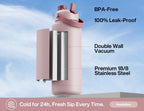 POWCAN 26 oz Insulated Water Bottle with 2-in-1 Straw and Spout Lid, Keep Cold 24H, Leak-Proof, Fits in Car Cup Holder, Stainless Steel Water Bottle for Sports, Travel, and School (Cotton Candy)