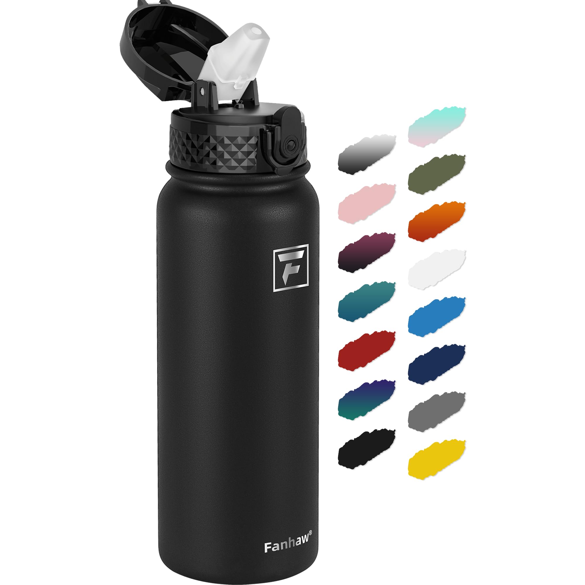 Fanhaw 20 Oz Kids Insulated Stainless Steel Water Bottle with Straw Lid, Leakproof & Anti-Dust Everyday Use Bottle for School, Women & Men, Back to School Essentials (Black)