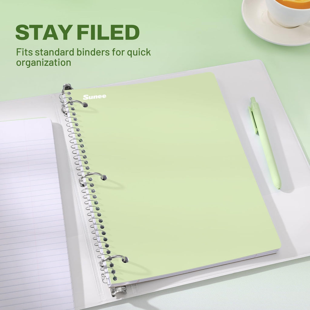SUNEE Spiral Notebooks, 1-Subject, 5 Pack, College Ruled Paper, 8" x 10-1/2", 70 Sheets per Notebook,3-Hole Punched Paper, Pink,Purple, Blue, Green, Yellow Spiral Lined Notebooks for School,Work