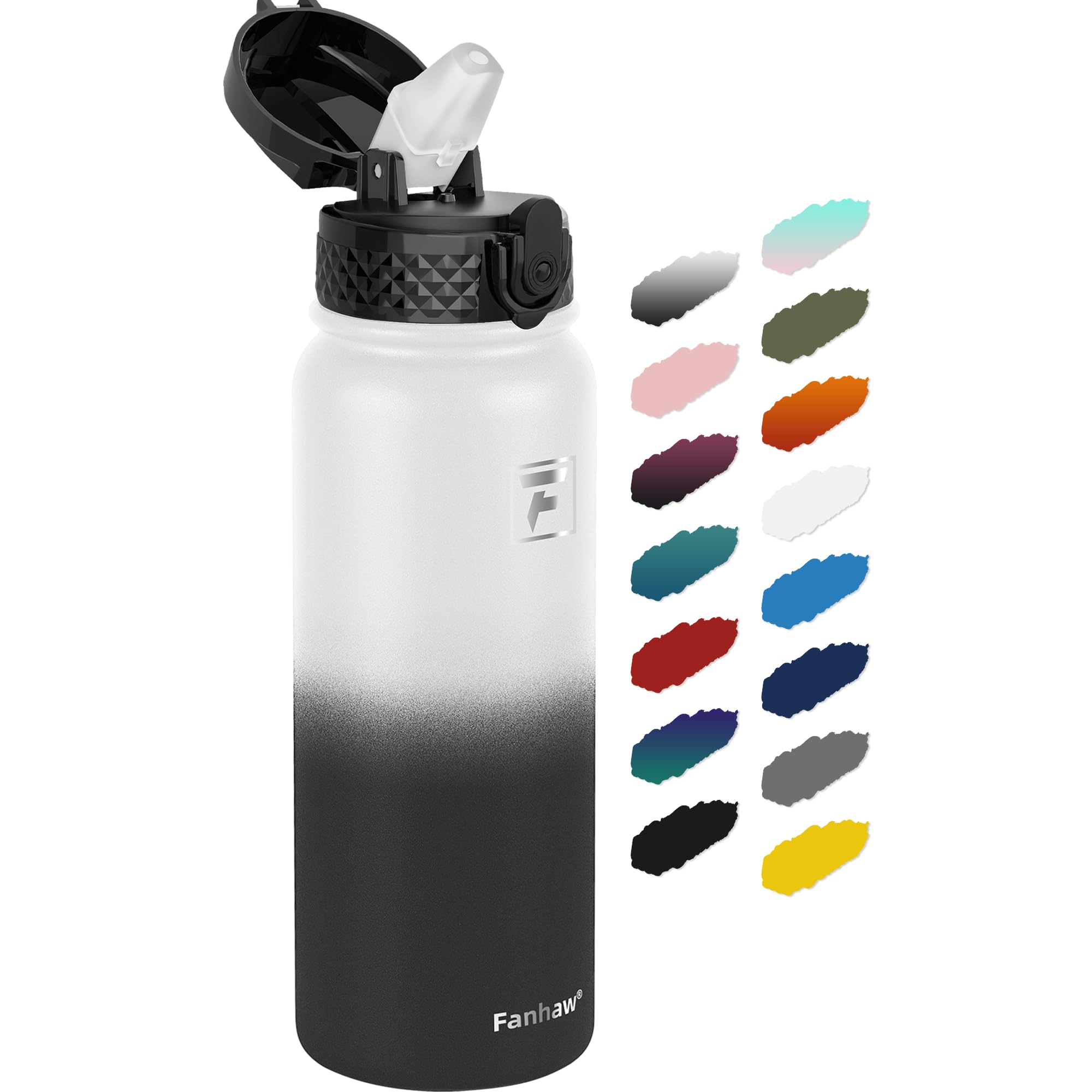 Fanhaw 20 Oz Kids Insulated Stainless Steel Water Bottle with Straw Lid, Leakproof & Anti-Dust Everyday Use Bottle for School, Women & Men, Back to School Essentials (Black)