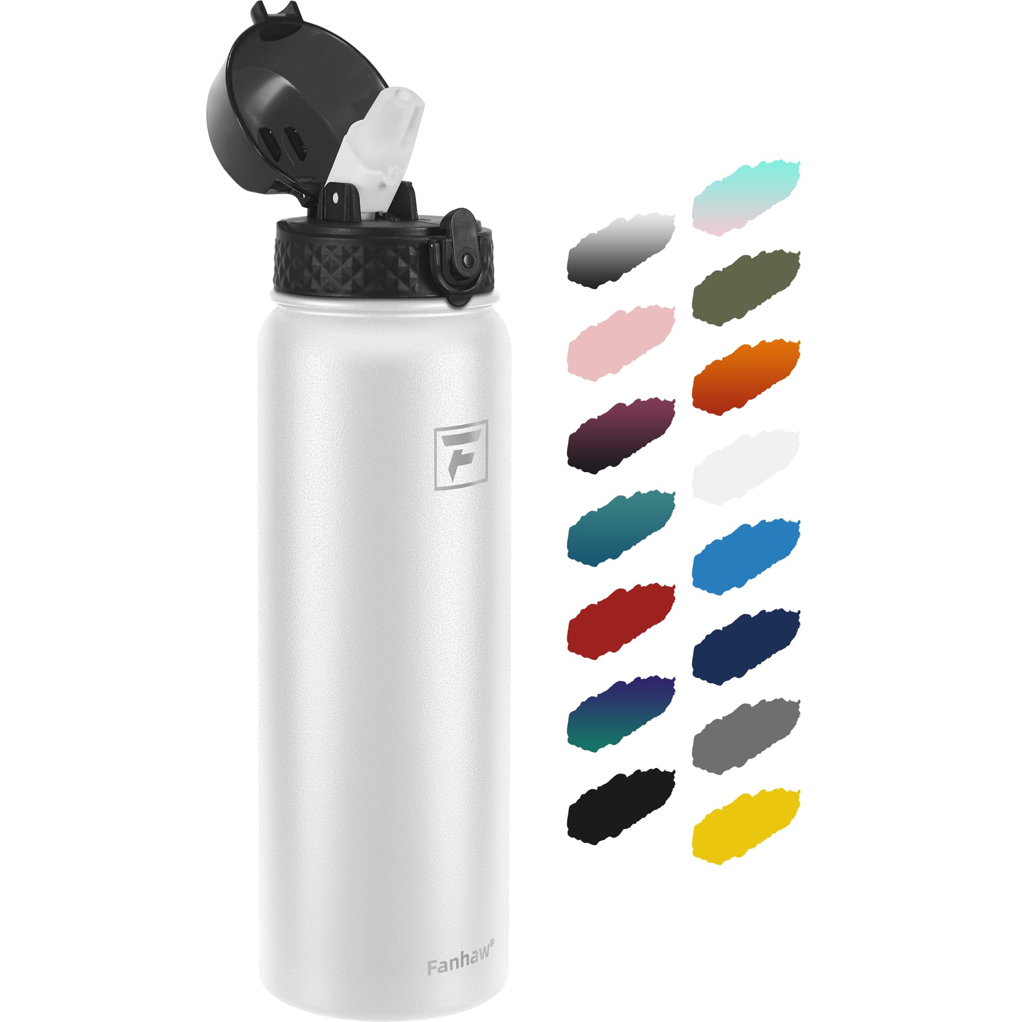 Fanhaw 20 Oz Kids Insulated Stainless Steel Water Bottle with Straw Lid, Leakproof & Anti-Dust Everyday Use Bottle for School, Women & Men, Back to School Essentials (Black)