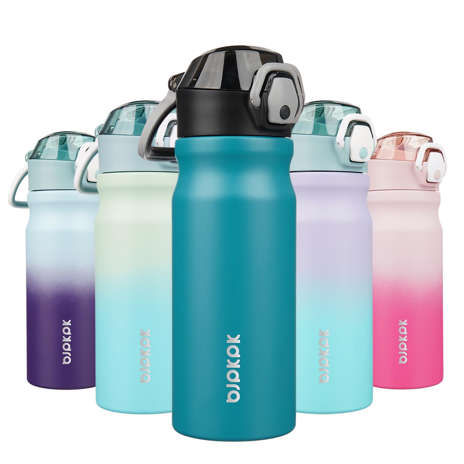 BJPKPK Insulated Water Bottle 18oz Stainless Steel Water Bottles with Straw and Carry Handle Double Wall Metal Thermal Flask,Light Blue Leopard