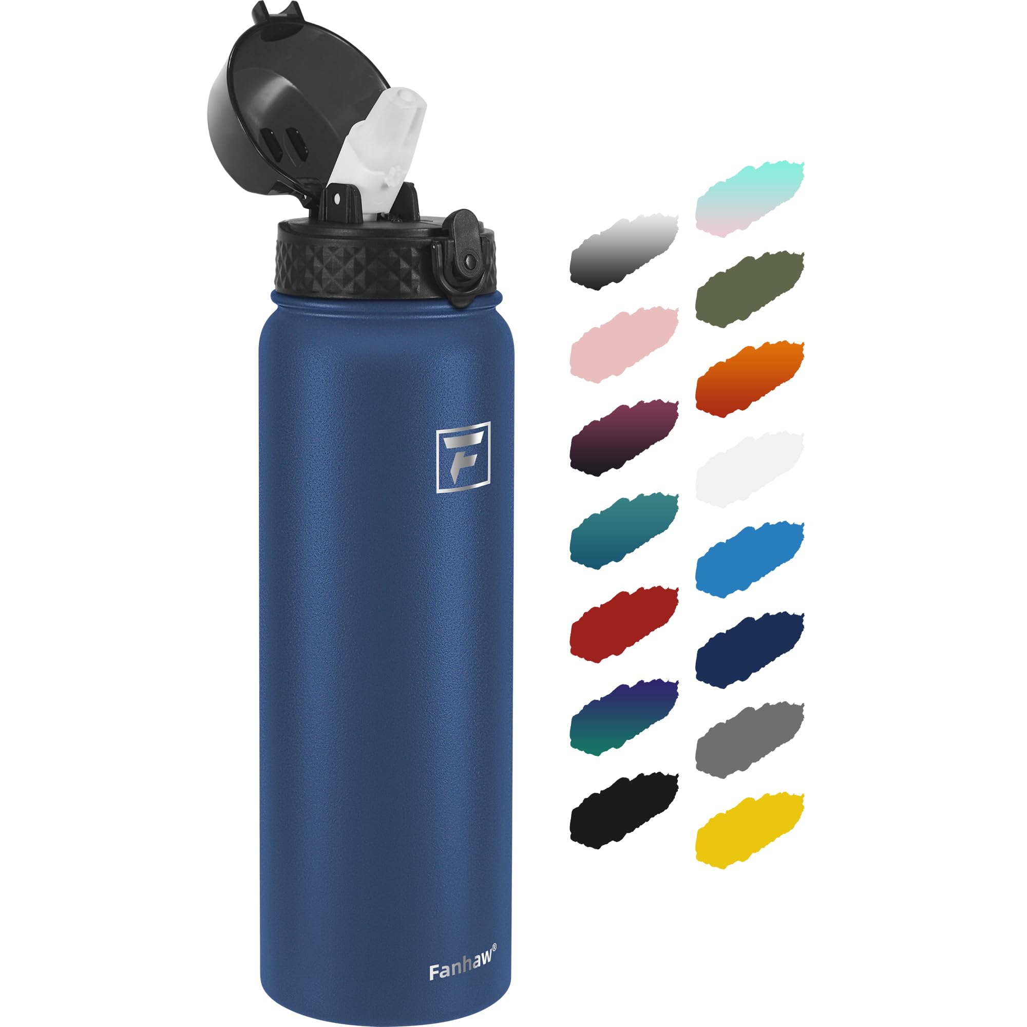 Fanhaw 20 Oz Kids Insulated Stainless Steel Water Bottle with Straw Lid, Leakproof & Anti-Dust Everyday Use Bottle for School, Women & Men, Back to School Essentials (Black)