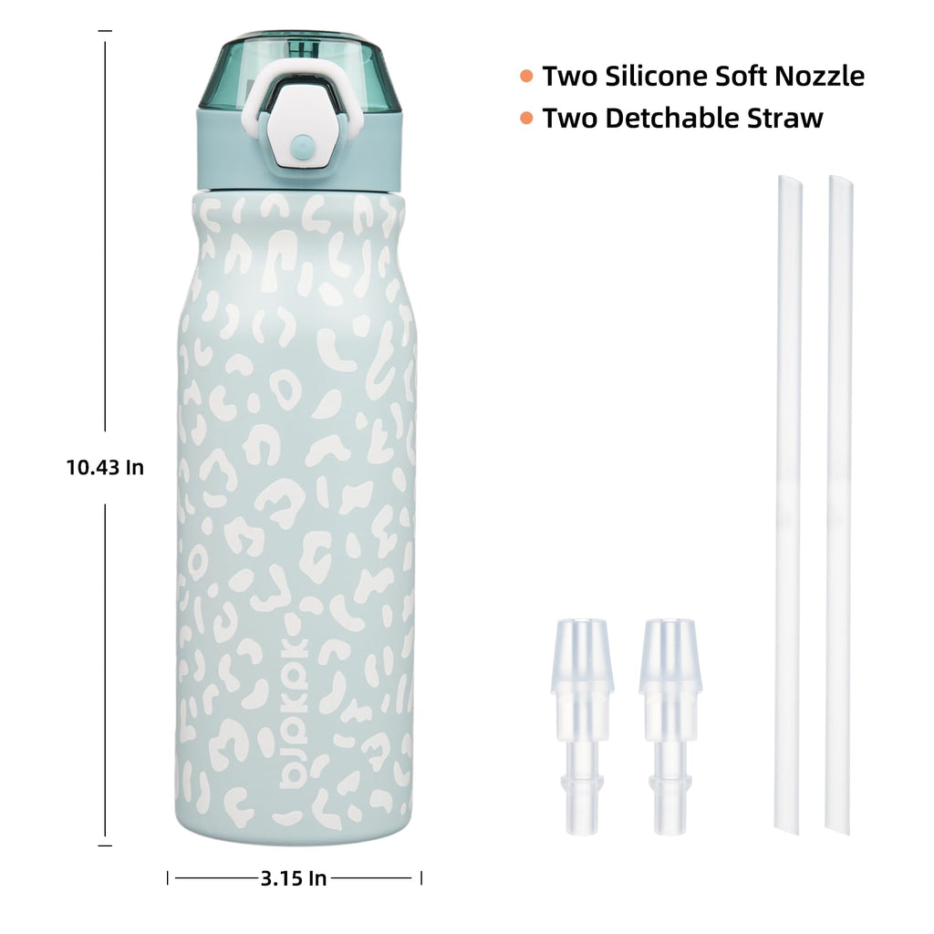 BJPKPK Insulated Water Bottle 18oz Stainless Steel Water Bottles with Straw and Carry Handle Double Wall Metal Thermal Flask,Light Blue Leopard