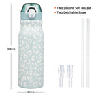 BJPKPK Insulated Water Bottle 18oz Stainless Steel Water Bottles with Straw and Carry Handle Double Wall Metal Thermal Flask,Light Blue Leopard