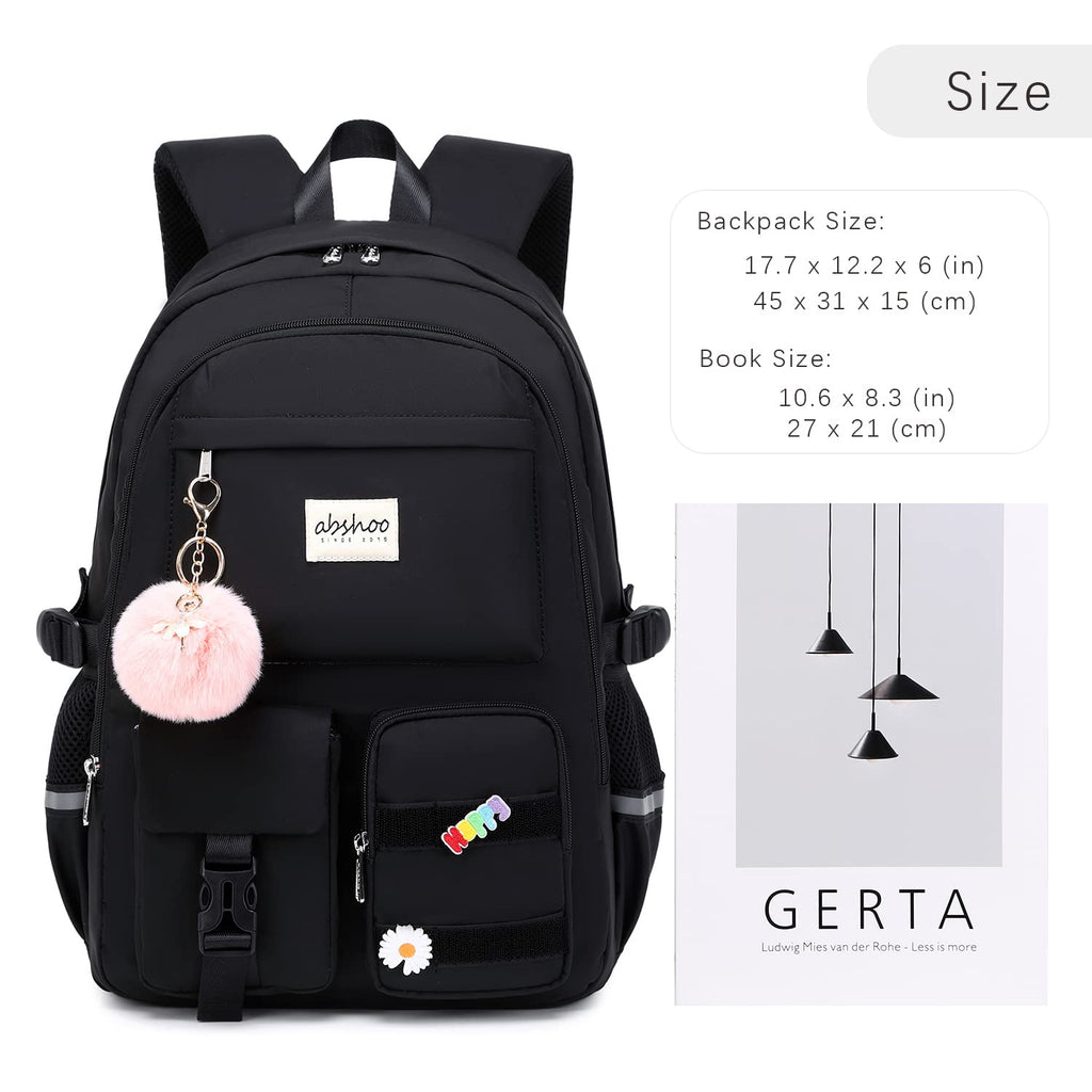 abshoo Big Student Laptop Backpack For College Women Middle High School Teen Girls Bookbag Travel Daypack (Black) | For College
