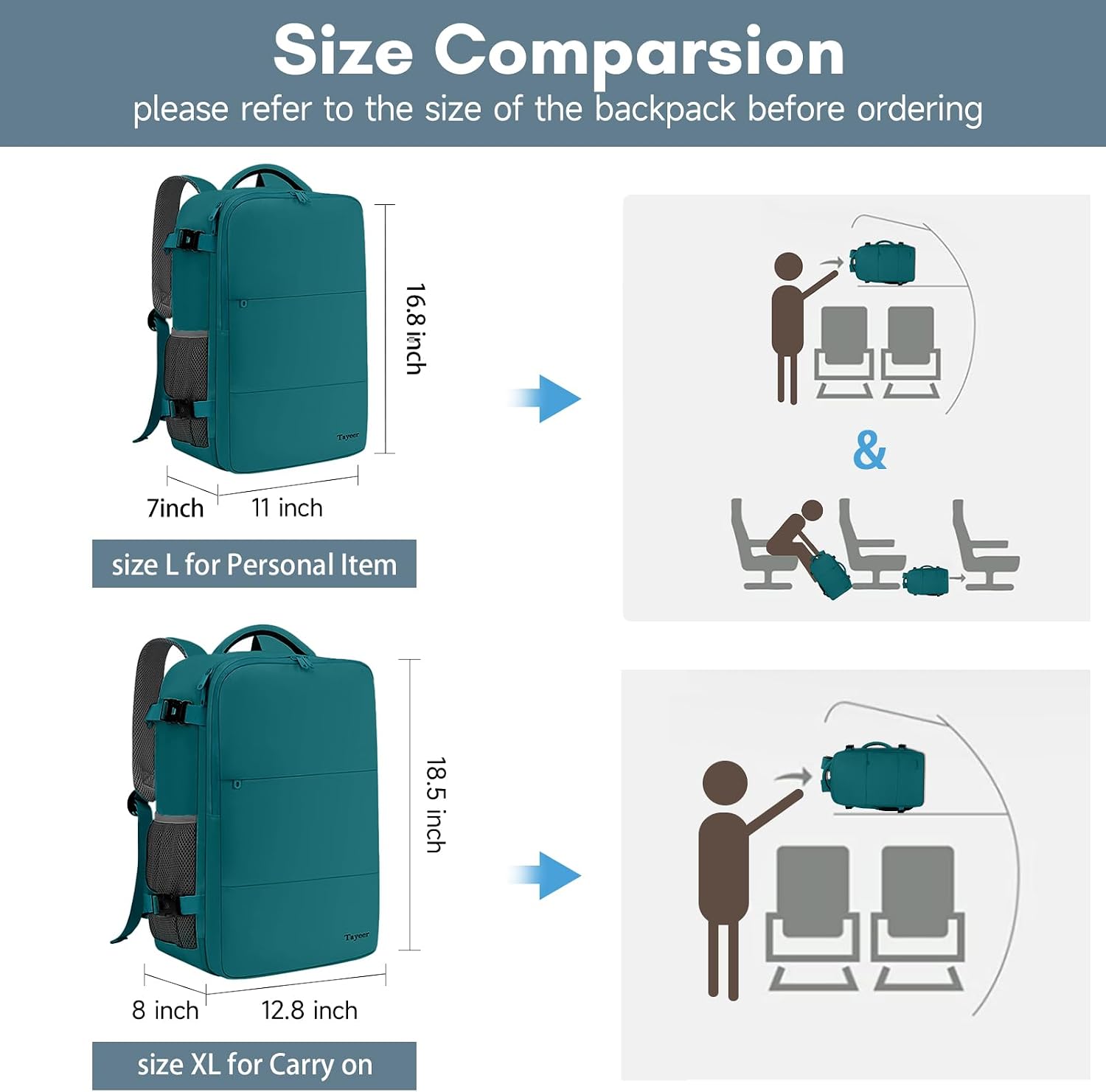 Taygeer Travel Laptop Backpack for Men Women, Airplane Approved Travel Backpack Suitcase with Water Bottle Pocket, Lightweight College 35l Luggage Bag 15.6inch Laptop Mochila Gifts for Business,Black