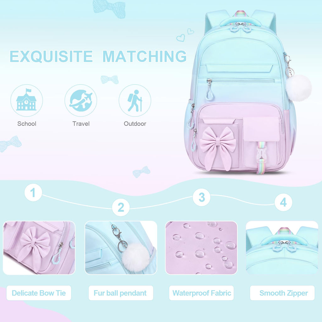 DIGOBAY Backpack for Girls, 3PCS Girls Backpack for School with Lunch Bag Pencil Case, Cute Kids Teens Bookbag for Kindergarten Elementary Preschool Middle School (Pink)