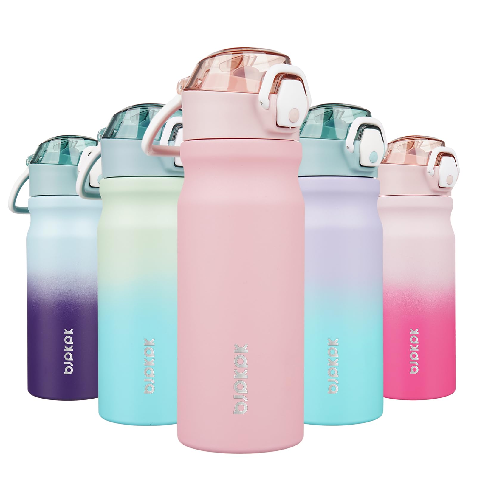 BJPKPK Insulated Water Bottle 18oz Stainless Steel Water Bottles with Straw and Carry Handle Double Wall Metal Thermal Flask,Light Blue Leopard