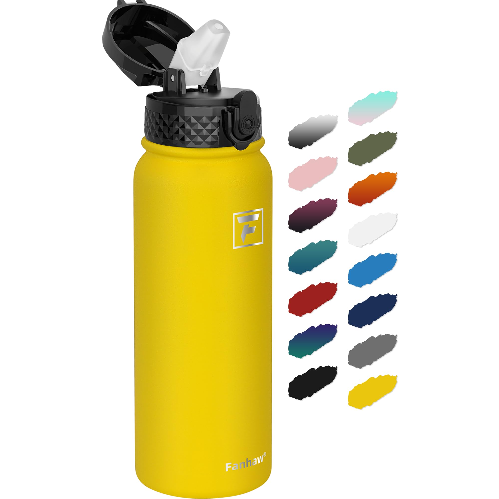 Fanhaw 20 Oz Kids Insulated Stainless Steel Water Bottle with Straw Lid, Leakproof & Anti-Dust Everyday Use Bottle for School, Women & Men, Back to School Essentials (Black)