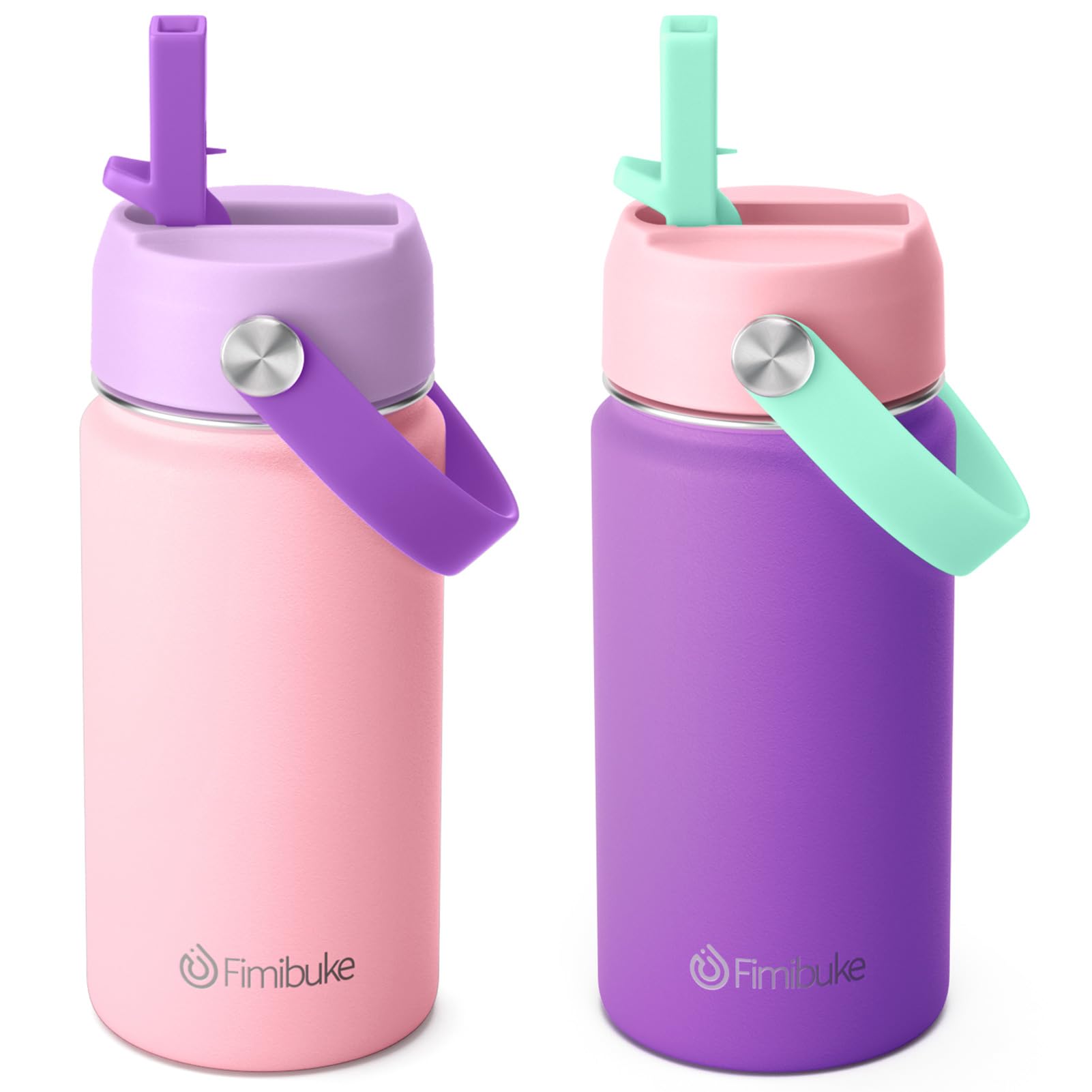 Fimibuke Kids Insulated Water Bottle, 14oz BPA FREE 18/8 Stainless Steel Travel Tumbler Double Wall Vacuum Leak Proof Kids Cup with Straw Metal Water Bottle for School Boys Girls(1 Pack, Rainbow)