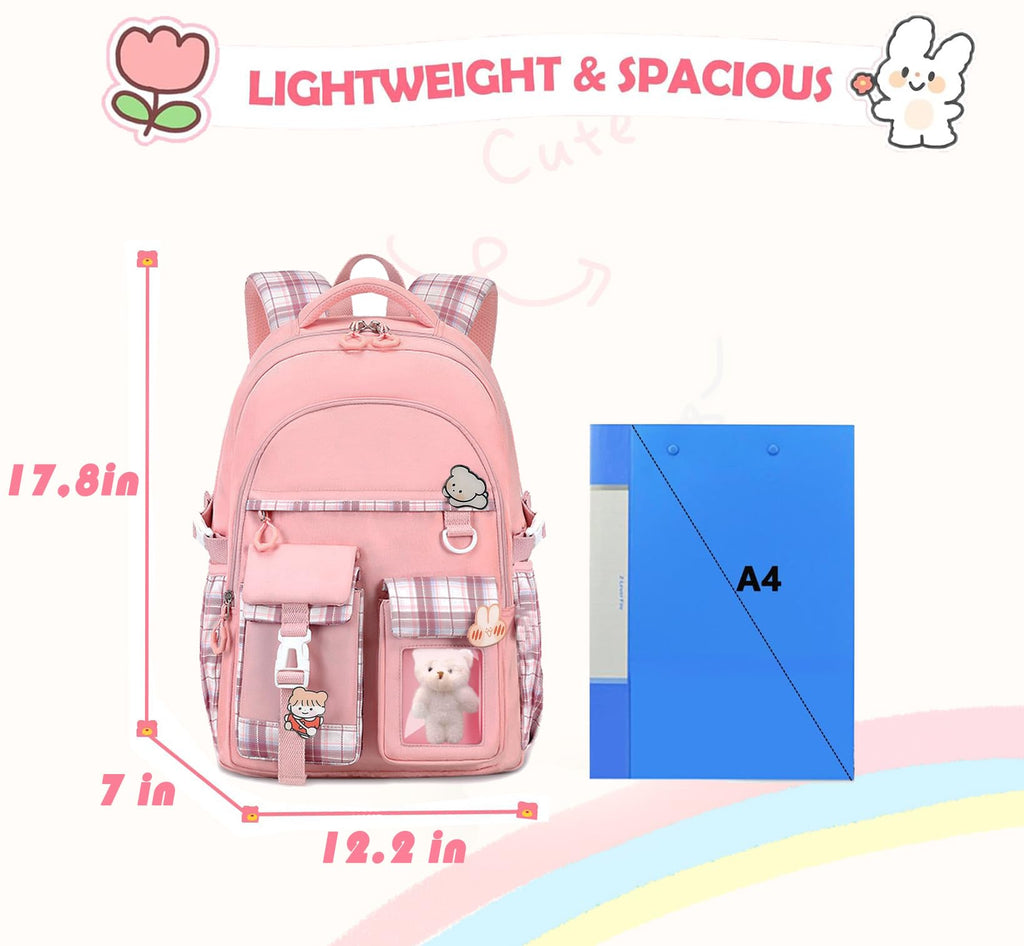 PRLINJSK Girls Backpack，Cute School Backpack for Girls Kids Teens，Kawaii Bookbag for Primary Elementary，Purple