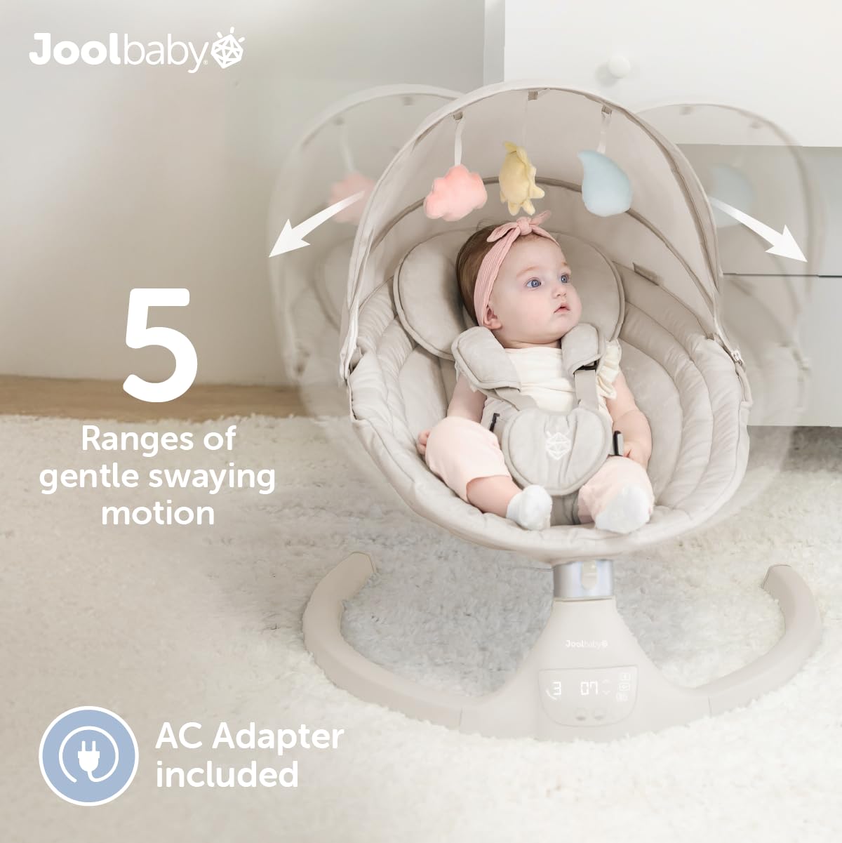 Jool Baby Nova Baby Swing for Infants – Bluetooth Music, Remote (Gray) | Keep Baby Happy While Getting Things Done – Gentle Side-to-Side Motion Helps Baby Feel Content