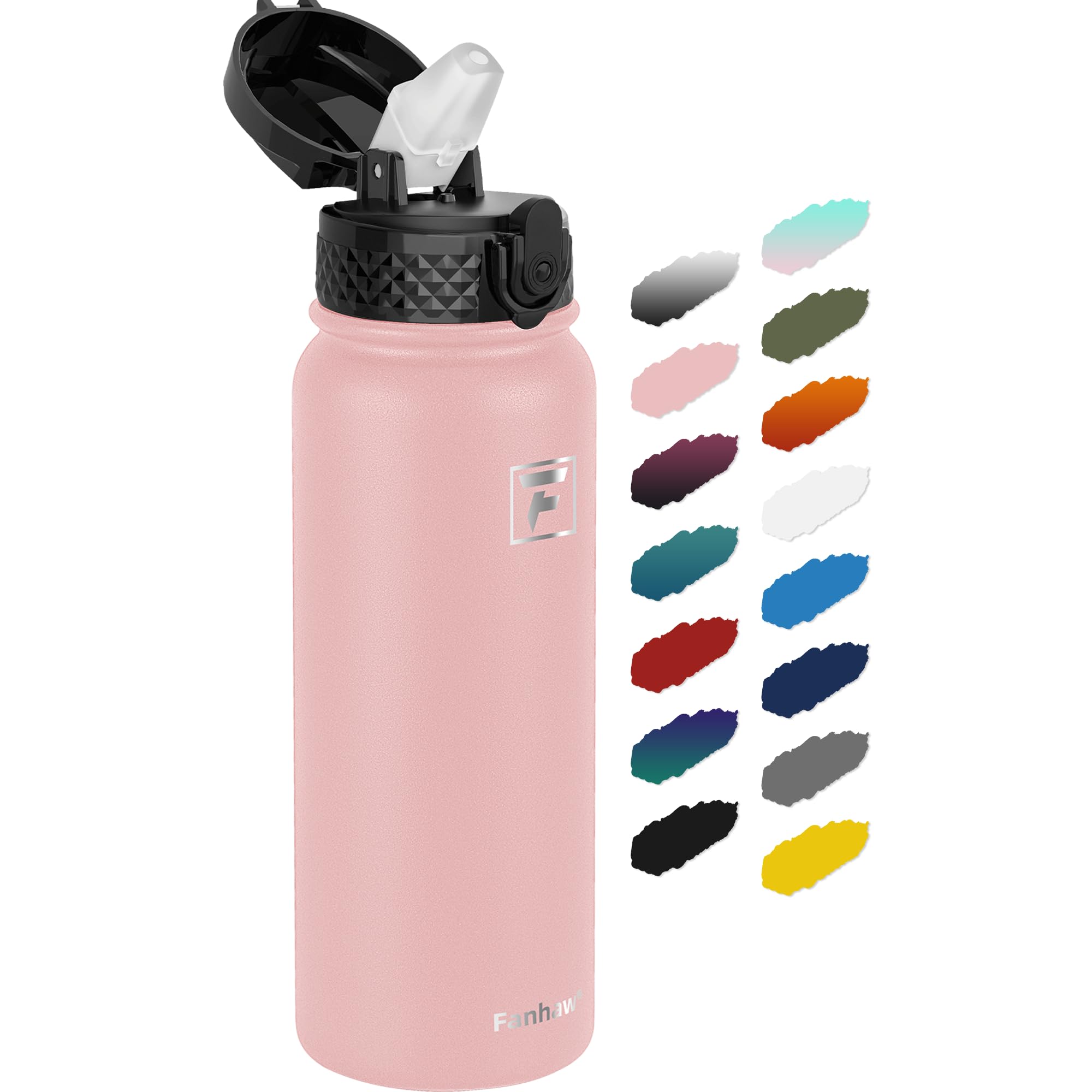 Fanhaw 20 Oz Kids Insulated Stainless Steel Water Bottle with Straw Lid, Leakproof & Anti-Dust Everyday Use Bottle for School, Women & Men, Back to School Essentials (Black)