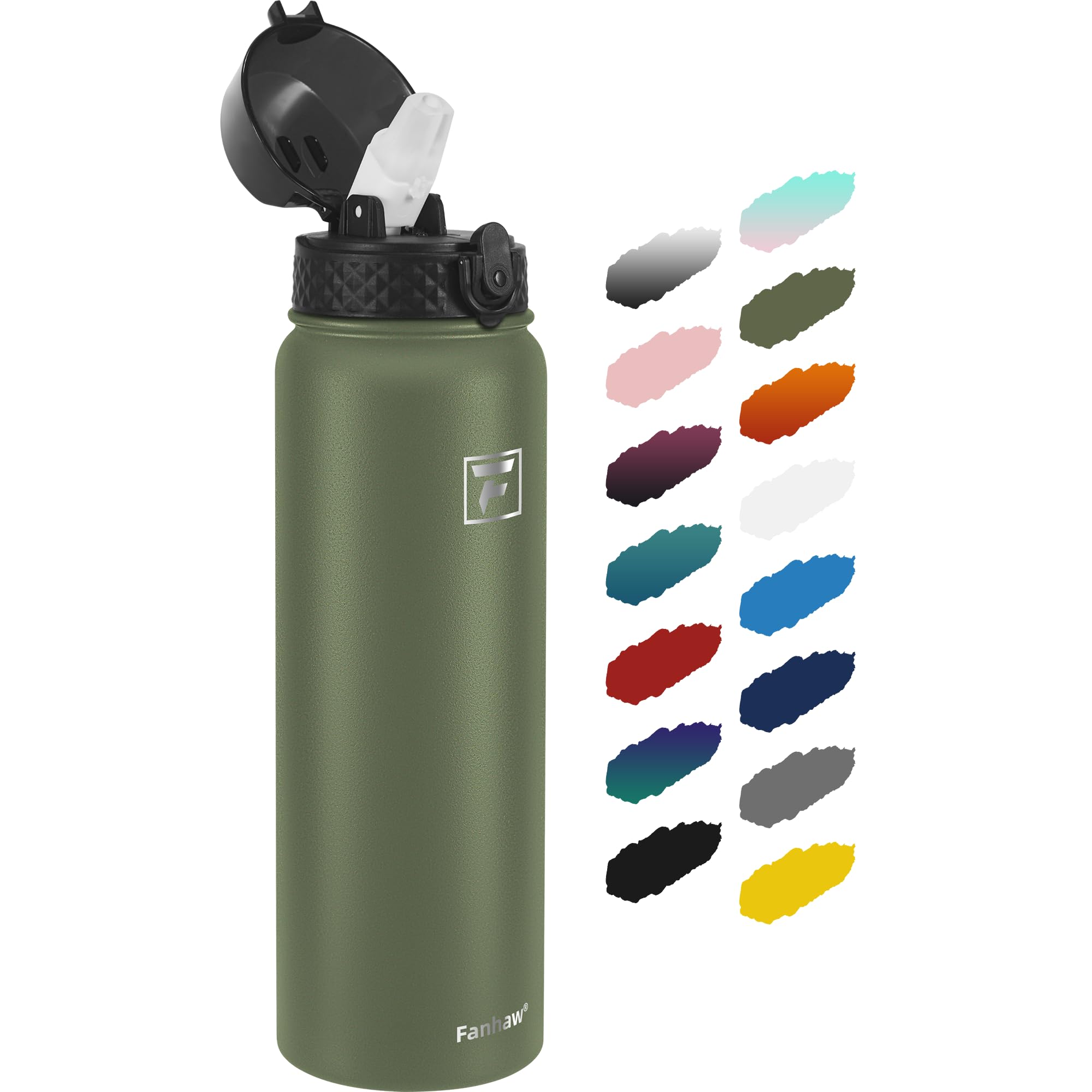 Fanhaw 20 Oz Kids Insulated Stainless Steel Water Bottle with Straw Lid, Leakproof & Anti-Dust Everyday Use Bottle for School, Women & Men, Back to School Essentials (Black)