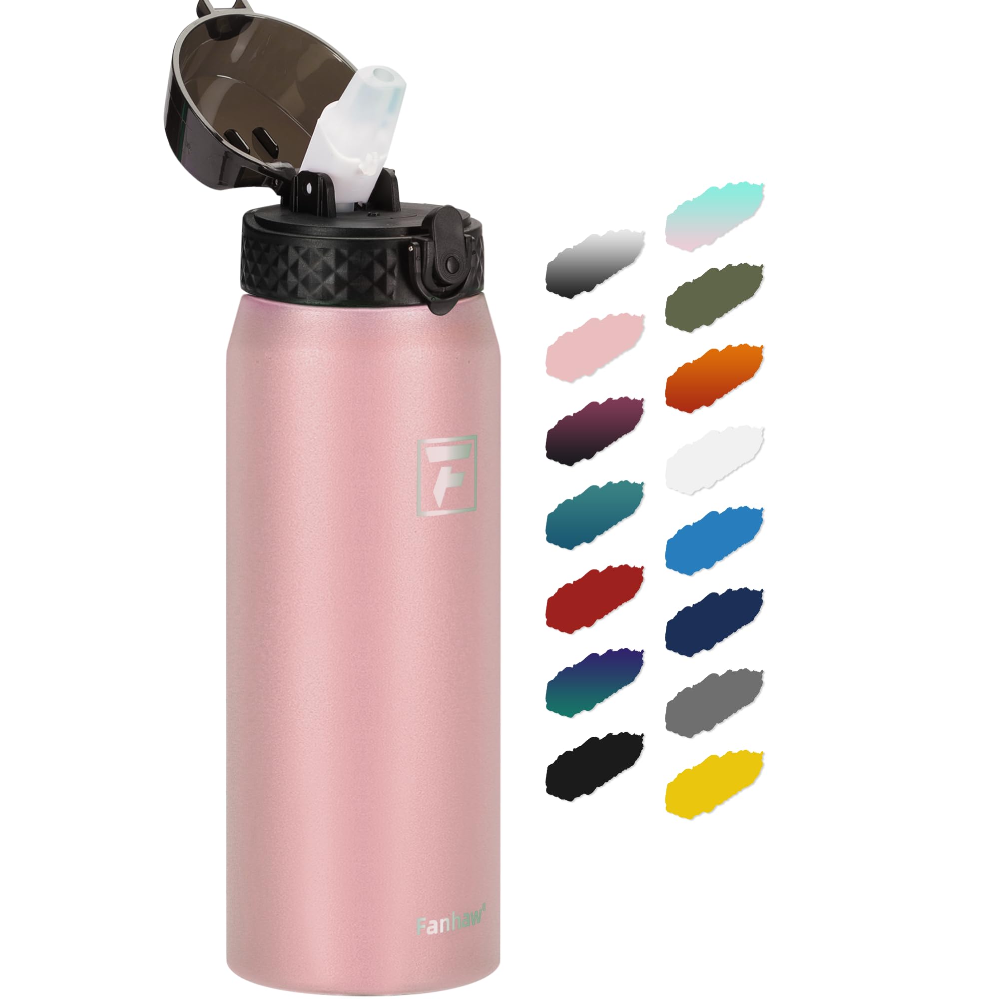 Fanhaw 20 Oz Kids Insulated Stainless Steel Water Bottle with Straw Lid, Leakproof & Anti-Dust Everyday Use Bottle for School, Women & Men, Back to School Essentials (Black)
