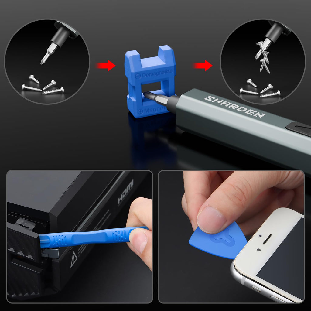 SHARDEN Mini Electric Screwdriver, 29 in 1 Small Electric Screw Driver Kit with 24 Magnetic Bits, Precision Cordless Repair Tool for Phone, Camera, Laptop, Watch