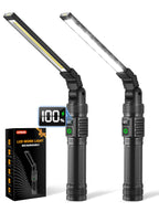 2Pack Magnetic Rechargeable LED Work Light/Flashlight for Mechanics | All Aluminum, 1500 High Lumens, Digital Display, 7 Modes, 360° Rotation, for Car Repairing, Emergency, Gifts for Father