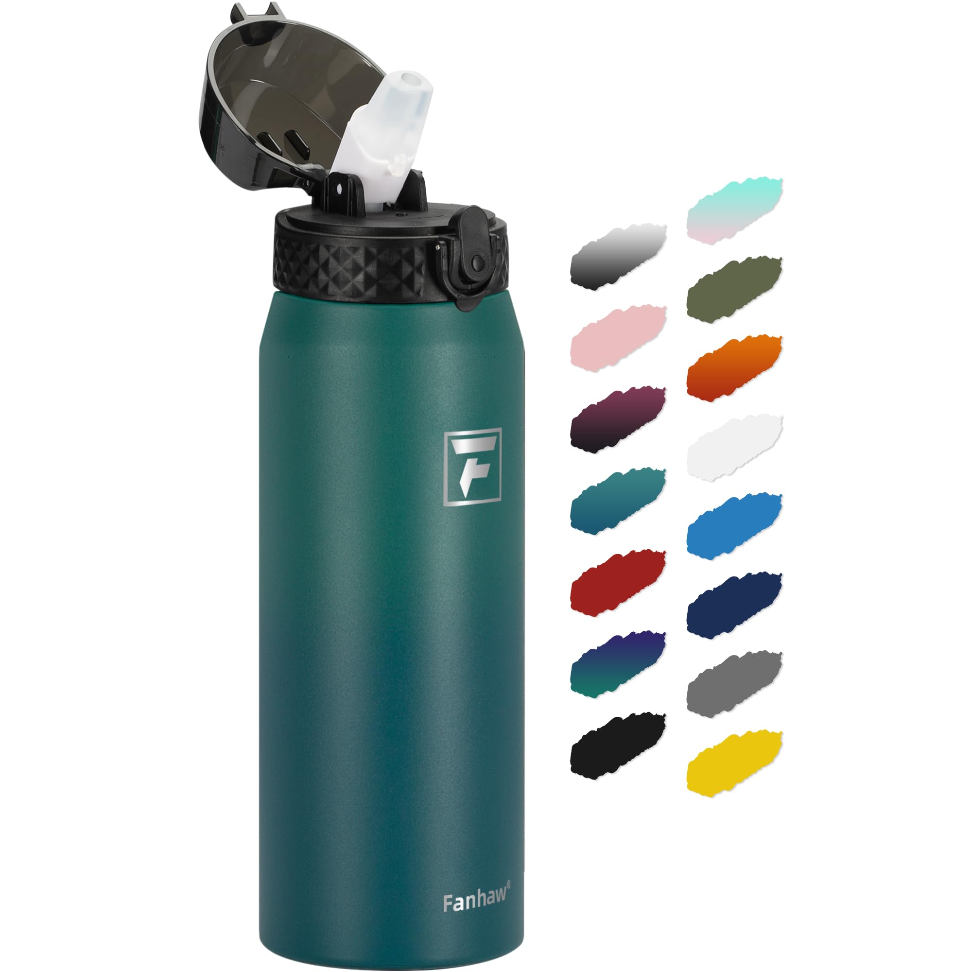 Fanhaw 20 Oz Kids Insulated Stainless Steel Water Bottle with Straw Lid, Leakproof & Anti-Dust Everyday Use Bottle for School, Women & Men, Back to School Essentials (Black)
