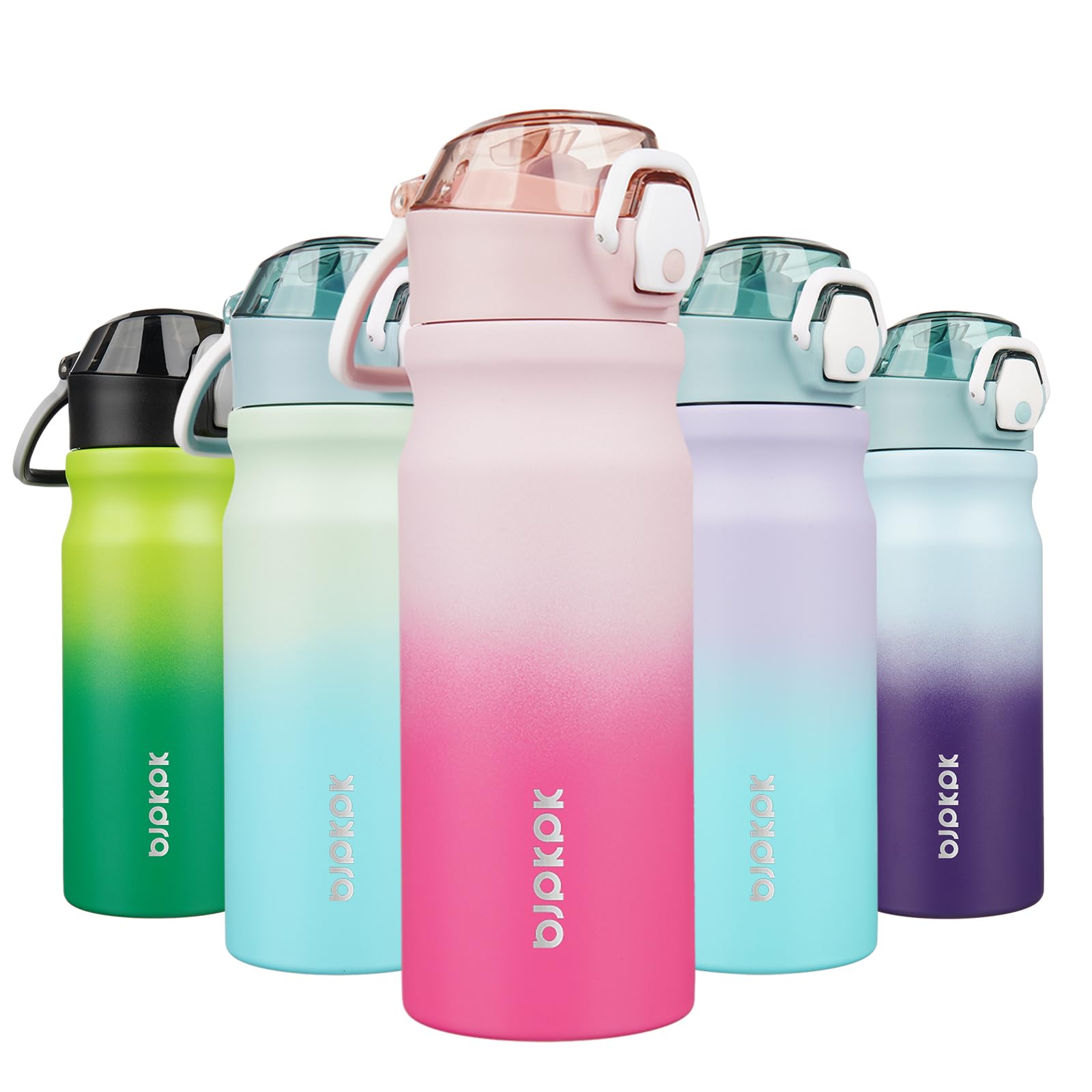 BJPKPK Insulated Water Bottle 18oz Stainless Steel Water Bottles with Straw and Carry Handle Double Wall Metal Thermal Flask,Light Blue Leopard
