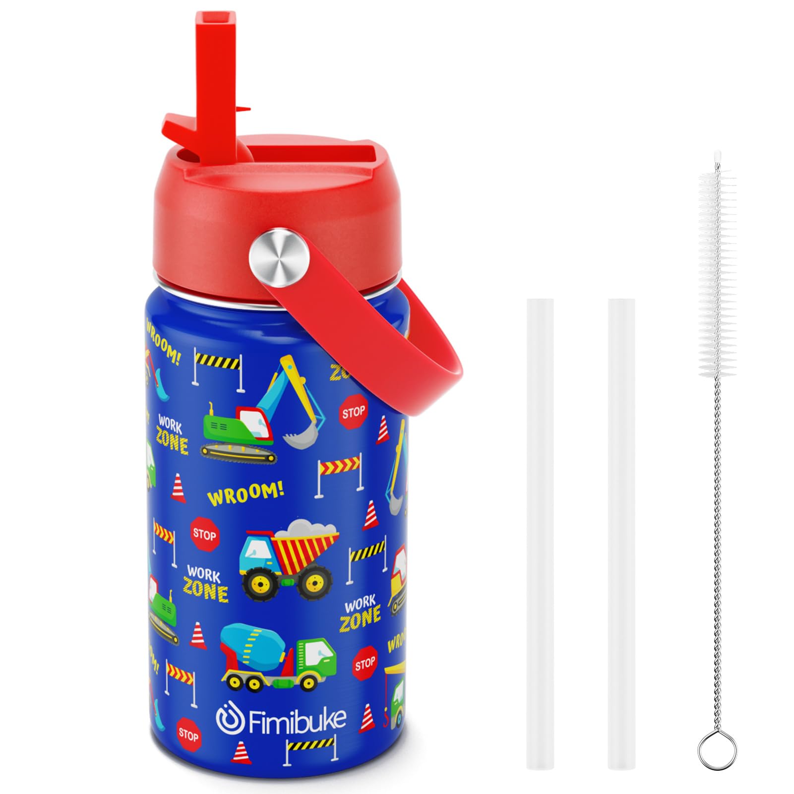 Fimibuke Kids Insulated Water Bottle, 14oz BPA FREE 18/8 Stainless Steel Travel Tumbler Double Wall Vacuum Leak Proof Kids Cup with Straw Metal Water Bottle for School Boys Girls(1 Pack, Rainbow)