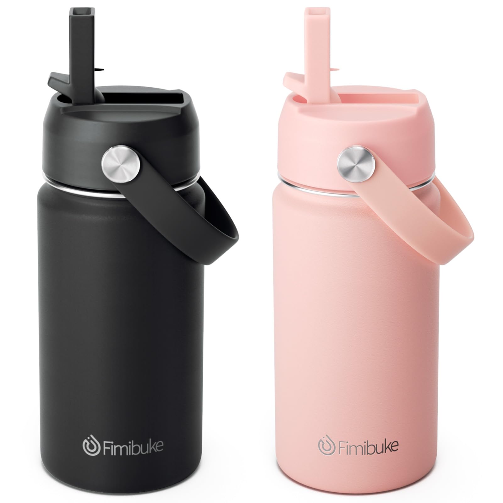 Fimibuke Kids Insulated Water Bottle, 14oz BPA FREE 18/8 Stainless Steel Travel Tumbler Double Wall Vacuum Leak Proof Kids Cup with Straw Metal Water Bottle for School Boys Girls(1 Pack, Rainbow)