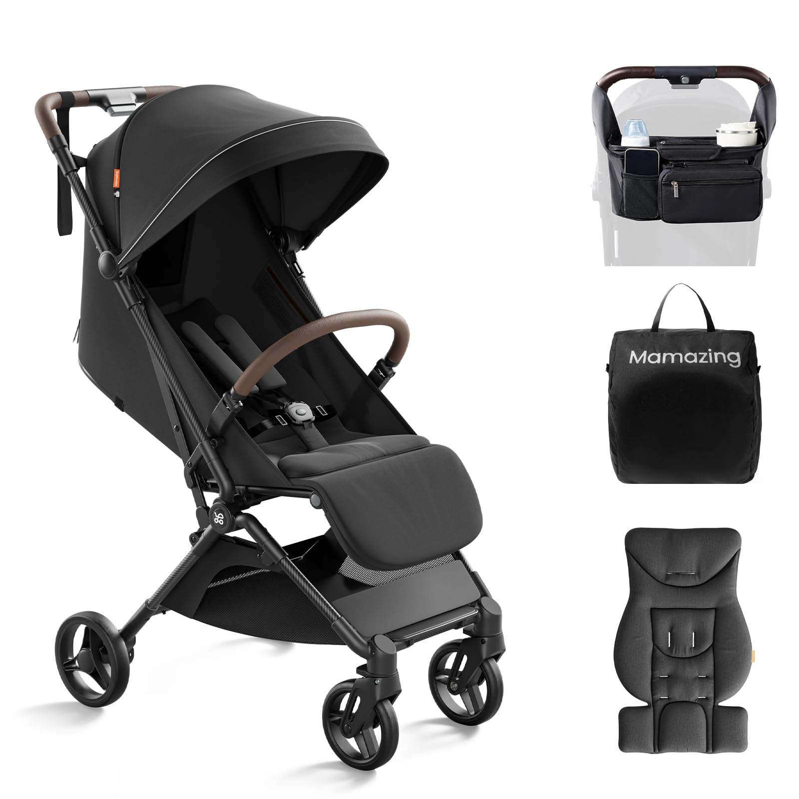 MAMAZING Ultra Air Lightweight Baby Travel Stroller with Carbon Fiber Frame, Compact & Airplane-Friendly, One-Handed Fold, 11.6 lbs, Perfect for Toddlers, Green