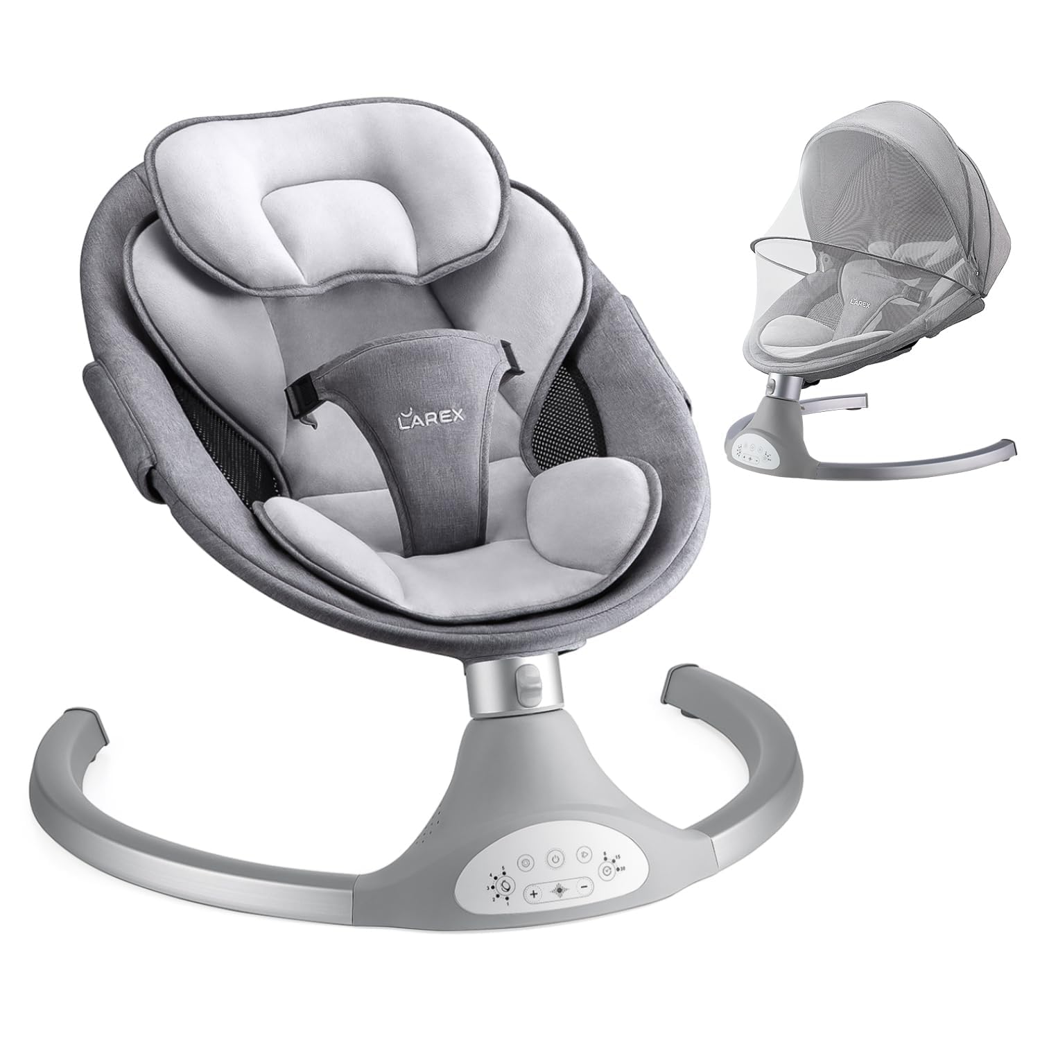 LAREX Baby Swing Infant Swing Electric Toddler Baby Rocker Portable for Newborn Boy Girl, 5 Sway Speeds with Remote Control, 10 Preset Melodies and Bluetooth, 0-6 Months Max 20 Lbs (Black)