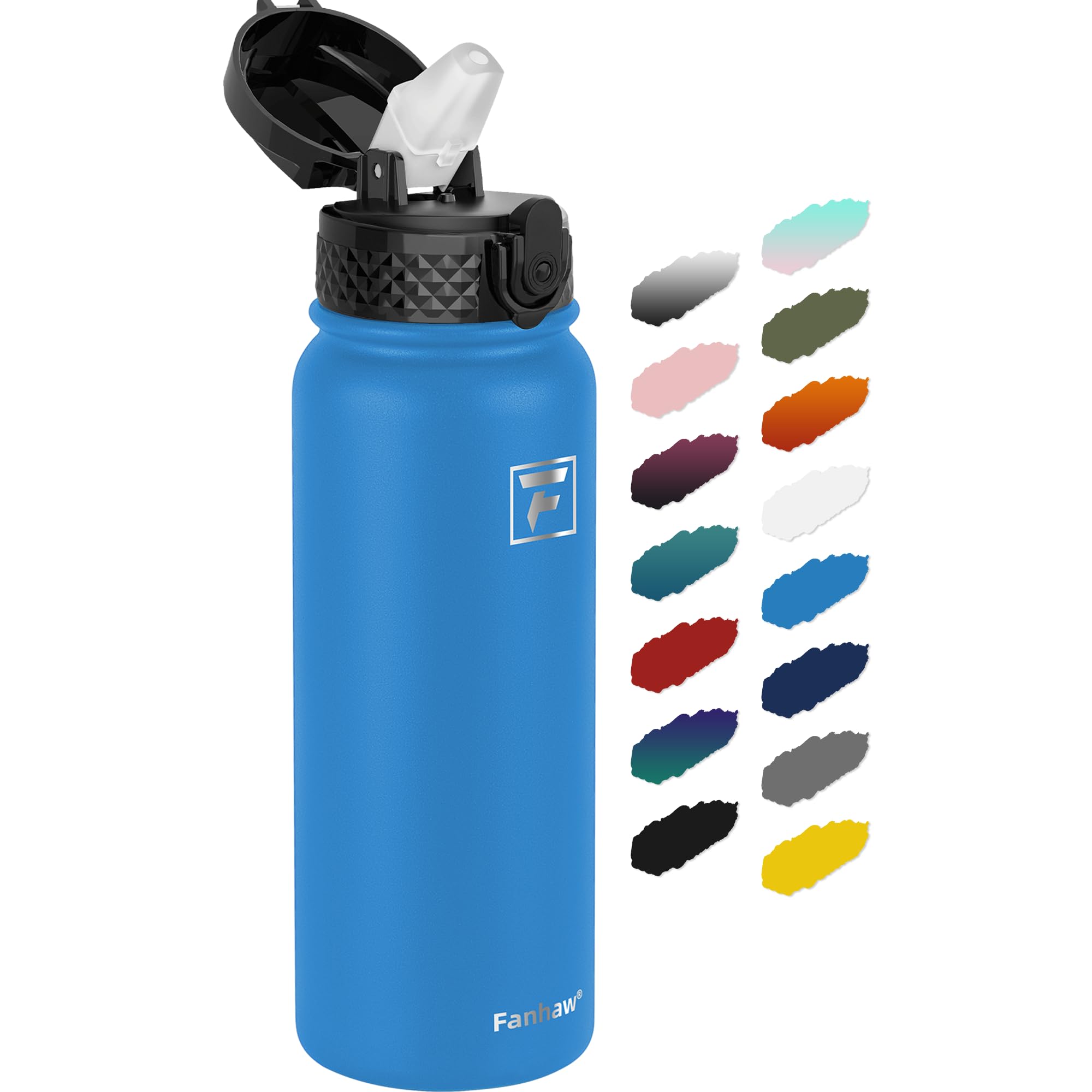 Fanhaw 20 Oz Kids Insulated Stainless Steel Water Bottle with Straw Lid, Leakproof & Anti-Dust Everyday Use Bottle for School, Women & Men, Back to School Essentials (Black)