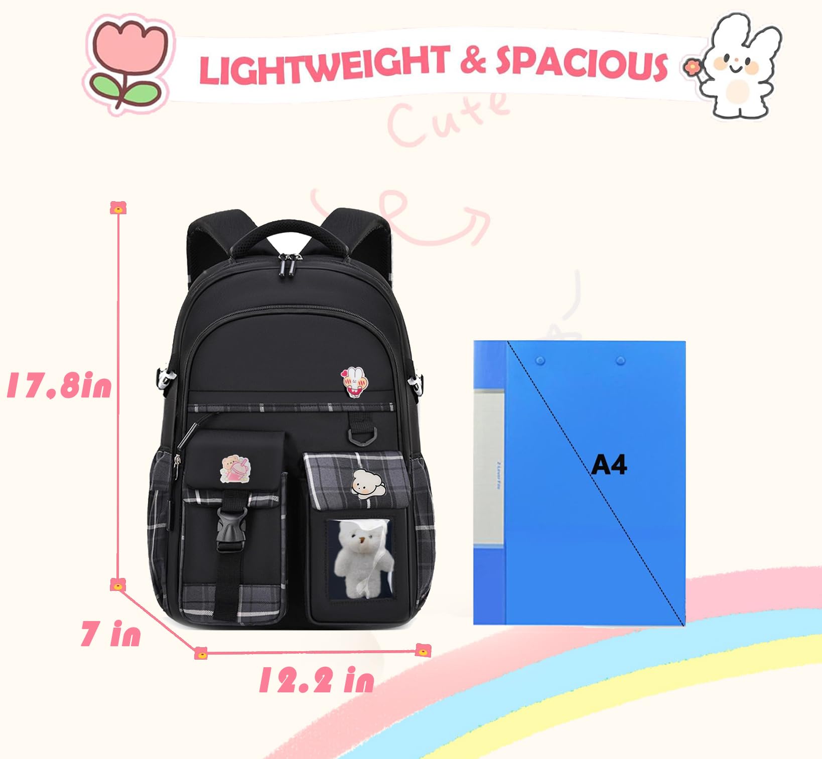 PRLINJSK Girls Backpack，Cute School Backpack for Girls Kids Teens，Kawaii Bookbag for Primary Elementary，Purple