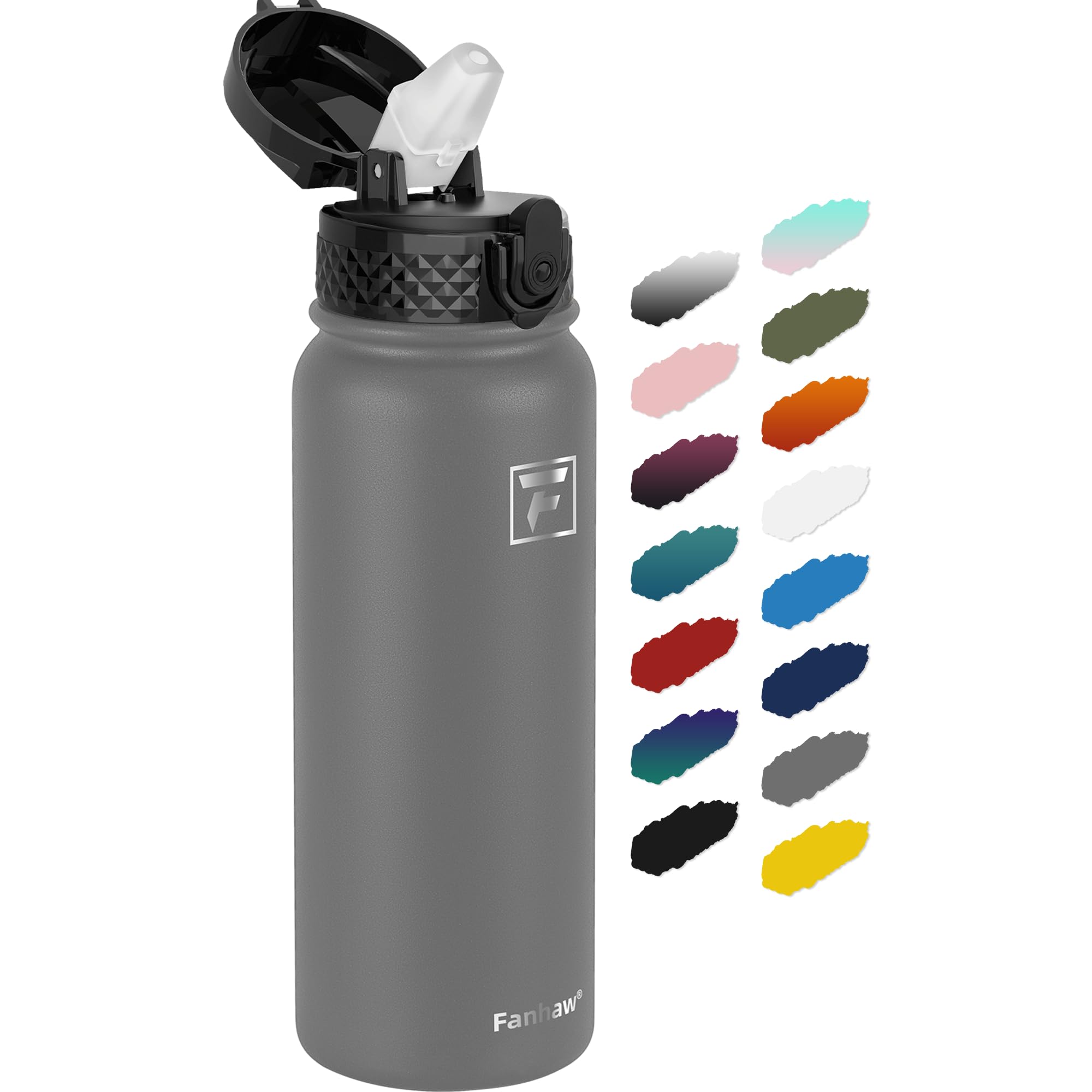 Fanhaw 20 Oz Kids Insulated Stainless Steel Water Bottle with Straw Lid, Leakproof & Anti-Dust Everyday Use Bottle for School, Women & Men, Back to School Essentials (Black)