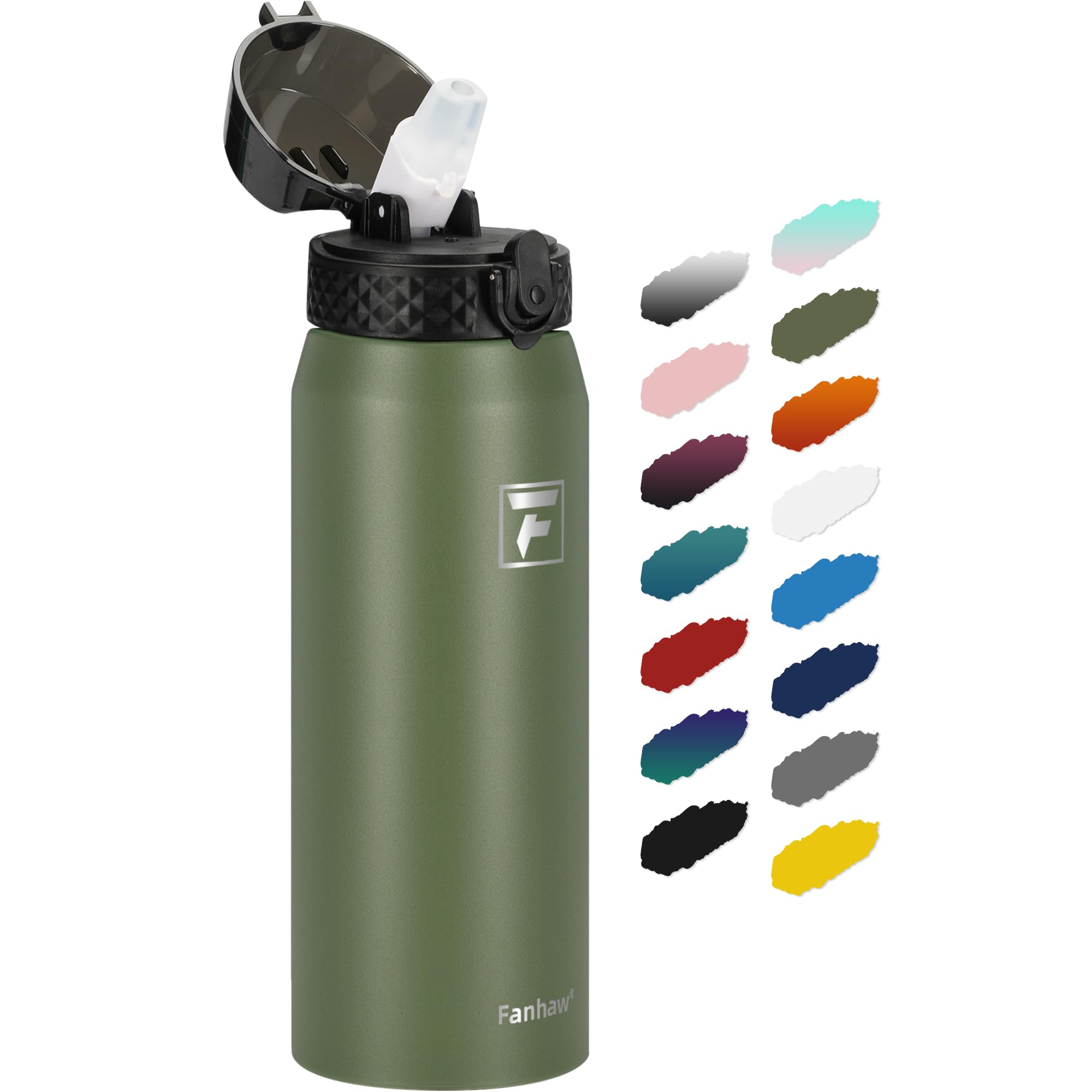 Fanhaw 20 Oz Kids Insulated Stainless Steel Water Bottle with Straw Lid, Leakproof & Anti-Dust Everyday Use Bottle for School, Women & Men, Back to School Essentials (Black)