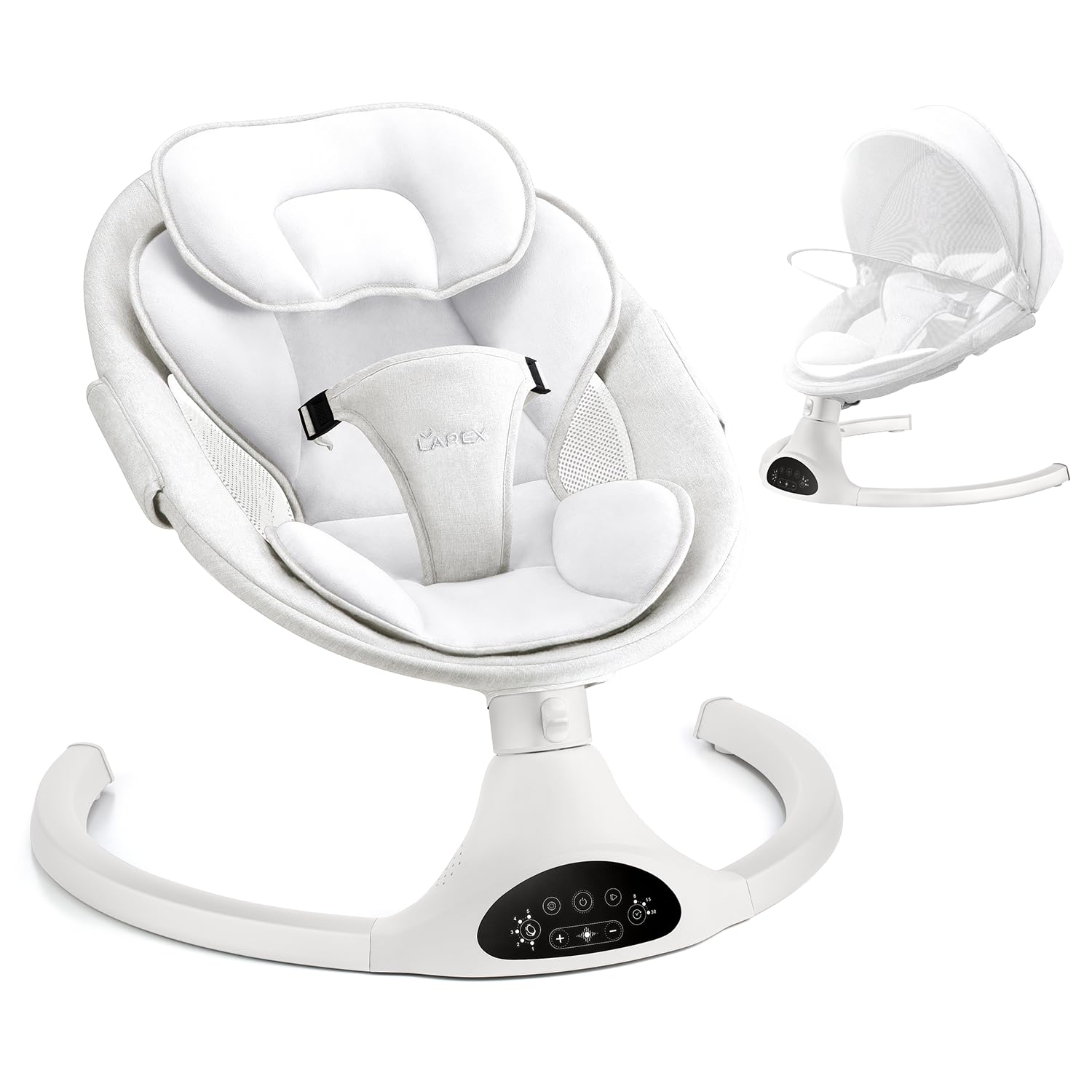 LAREX Baby Swing Infant Swing Electric Toddler Baby Rocker Portable for Newborn Boy Girl, 5 Sway Speeds with Remote Control, 10 Preset Melodies and Bluetooth, 0-6 Months Max 20 Lbs (Black)