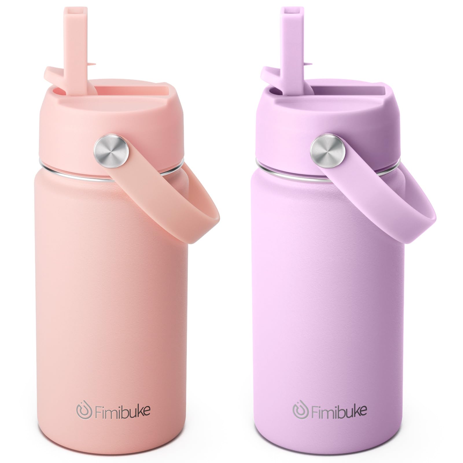 Fimibuke Kids Insulated Water Bottle, 14oz BPA FREE 18/8 Stainless Steel Travel Tumbler Double Wall Vacuum Leak Proof Kids Cup with Straw Metal Water Bottle for School Boys Girls(1 Pack, Rainbow)