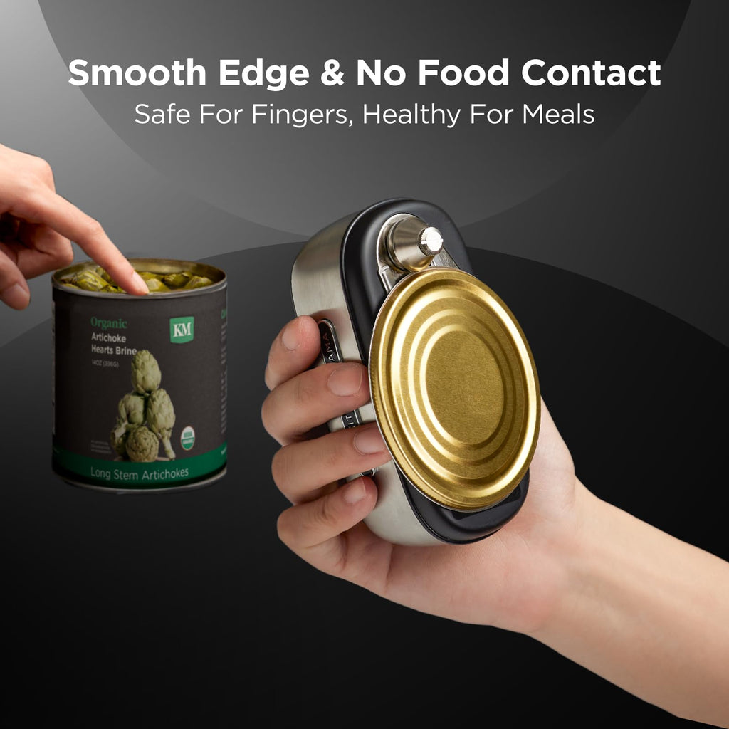 Kitchen Mama Orbit One Rechargeable Electric Can Opener: Hands-free, USB-C Charging, Automatic Stop, Smooth Edge, Safety, Blade for Large Cans, Heavy Duty, Soda and Pop Can, with Storage Box (Black)
