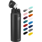 Fanhaw 20 Oz Kids Insulated Stainless Steel Water Bottle with Straw Lid, Leakproof & Anti-Dust Everyday Use Bottle for School, Women & Men, Back to School Essentials (Black)