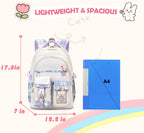 PRLINJSK Girls Backpack，Cute School Backpack for Girls Kids Teens，Kawaii Bookbag for Primary Elementary，Purple
