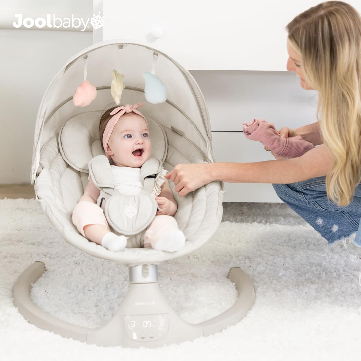 Jool Baby Nova Baby Swing for Infants – Bluetooth Music, Remote (Gray) | Keep Baby Happy While Getting Things Done – Gentle Side-to-Side Motion Helps Baby Feel Content