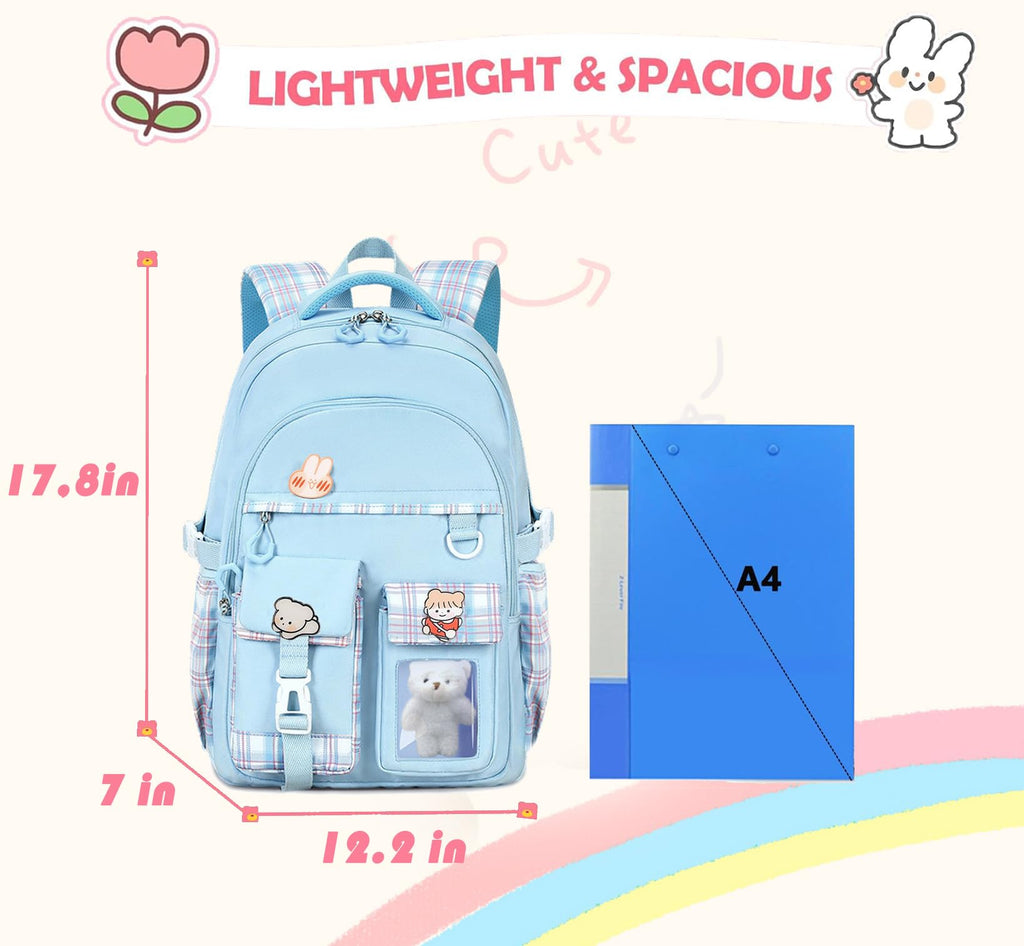 PRLINJSK Girls Backpack，Cute School Backpack for Girls Kids Teens，Kawaii Bookbag for Primary Elementary，Purple