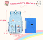PRLINJSK Girls Backpack，Cute School Backpack for Girls Kids Teens，Kawaii Bookbag for Primary Elementary，Purple