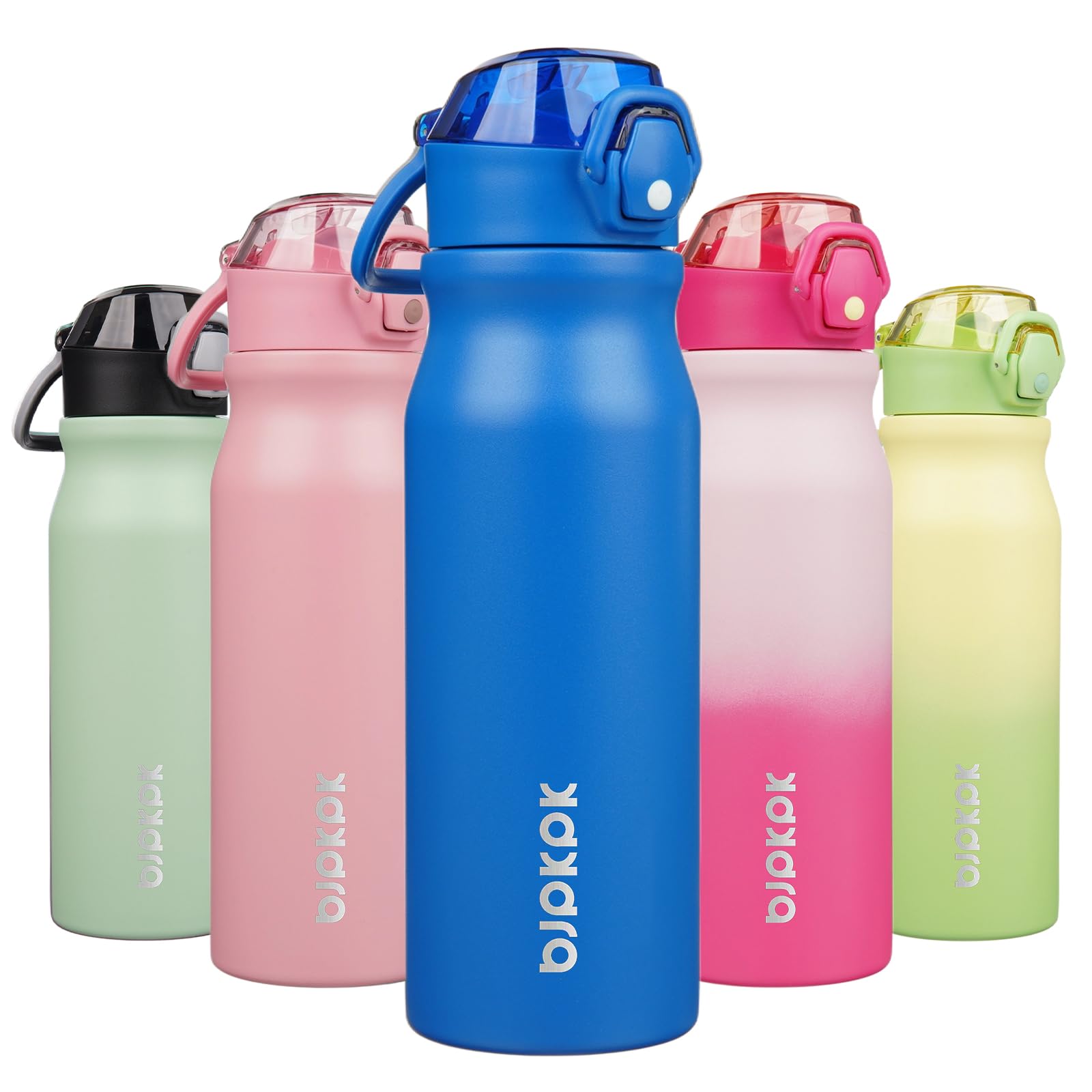 BJPKPK Insulated Water Bottle 18oz Stainless Steel Water Bottles with Straw and Carry Handle Double Wall Metal Thermal Flask,Light Blue Leopard