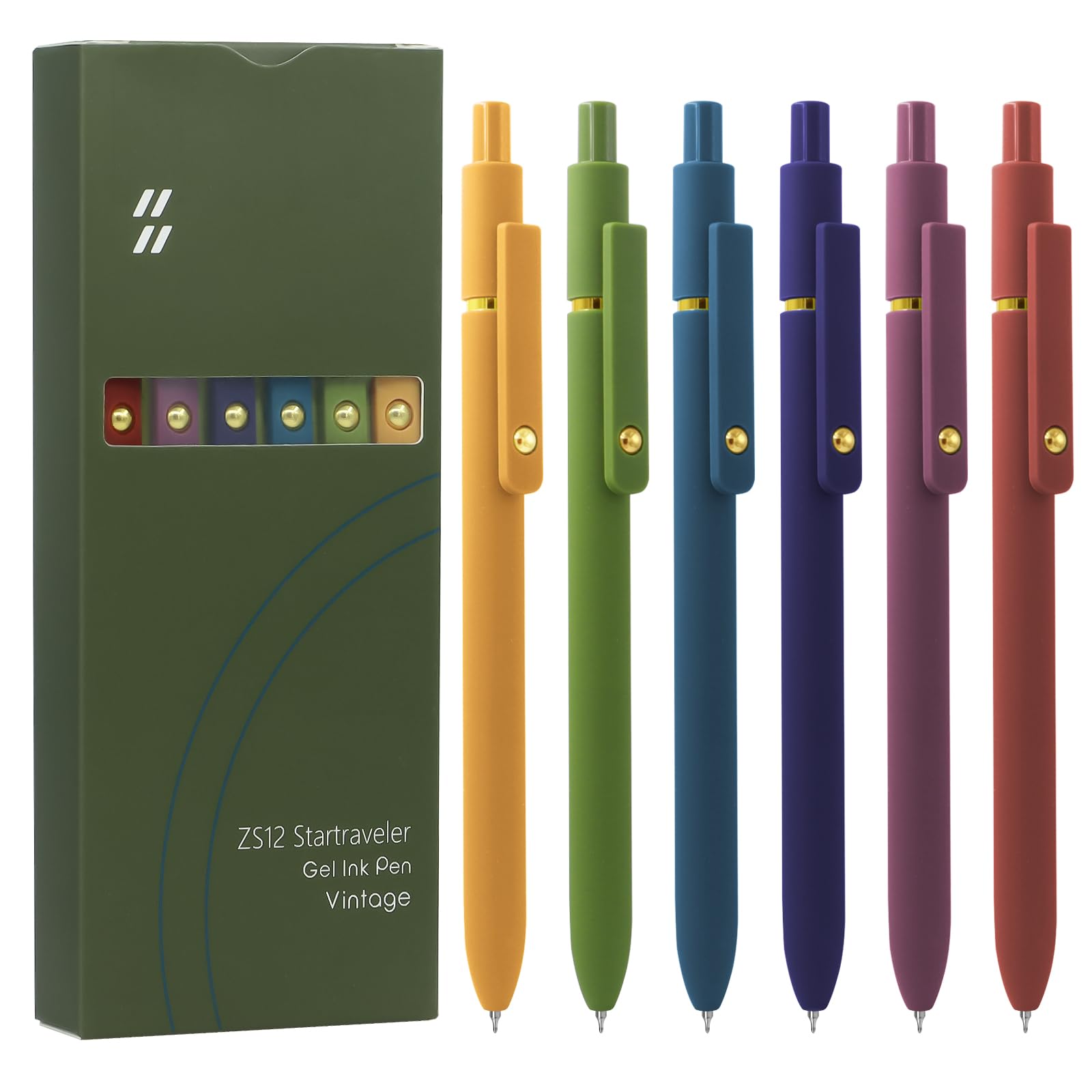 UIXJODO 12 Pcs Gel Pens 0.5mm Quick Dry Black Ink Pens Fine Point Smooth Writing Pens, Cute Office and School Supplies Gifts for Women Teacher Students (12 Pcs Morandi and Vintage Gold)