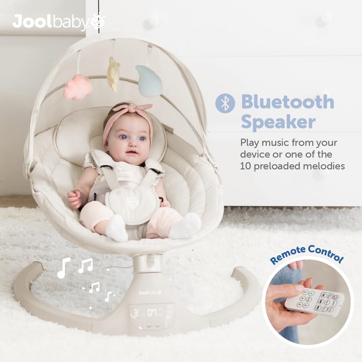 Jool Baby Nova Baby Swing for Infants – Bluetooth Music, Remote (Gray) | Keep Baby Happy While Getting Things Done – Gentle Side-to-Side Motion Helps Baby Feel Content
