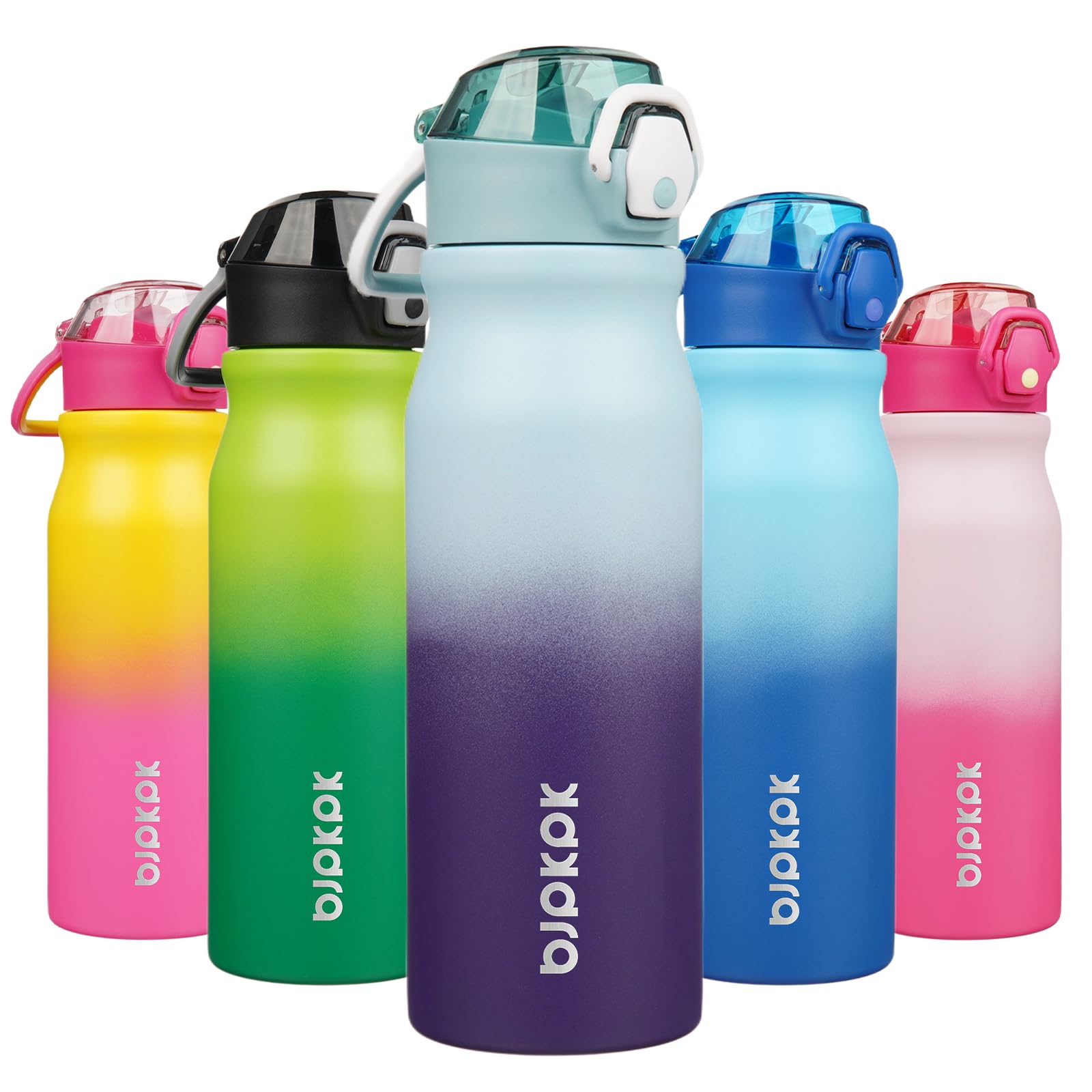 BJPKPK Insulated Water Bottle 18oz Stainless Steel Water Bottles with Straw and Carry Handle Double Wall Metal Thermal Flask,Light Blue Leopard