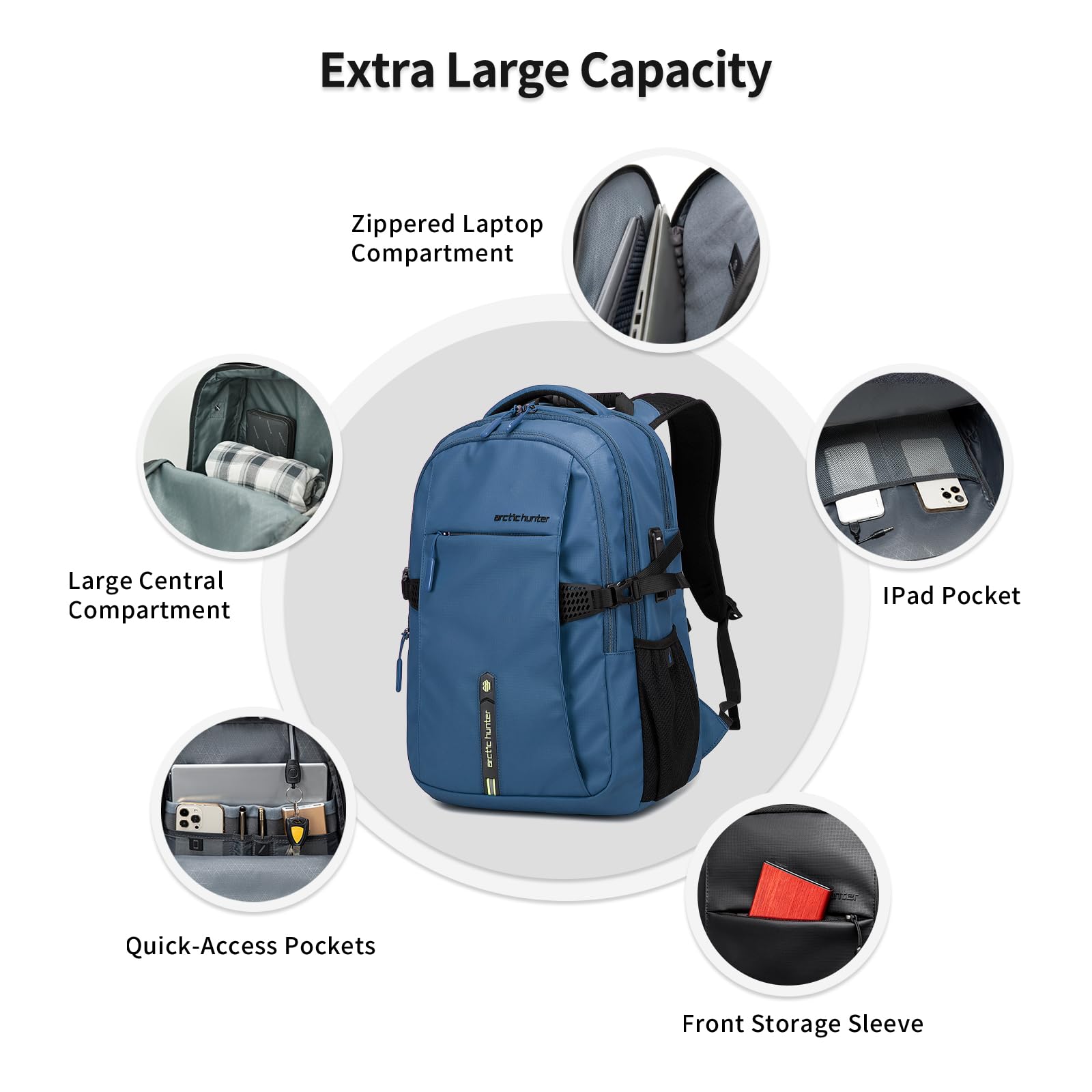 ARCTIC HUNTER AH Business Laptop Backpack for Men Work Commuting, 30L Large Travel Carry On Backpack Flight Approved for Airplane, Professional College Backpacks Casual Daypack Black
