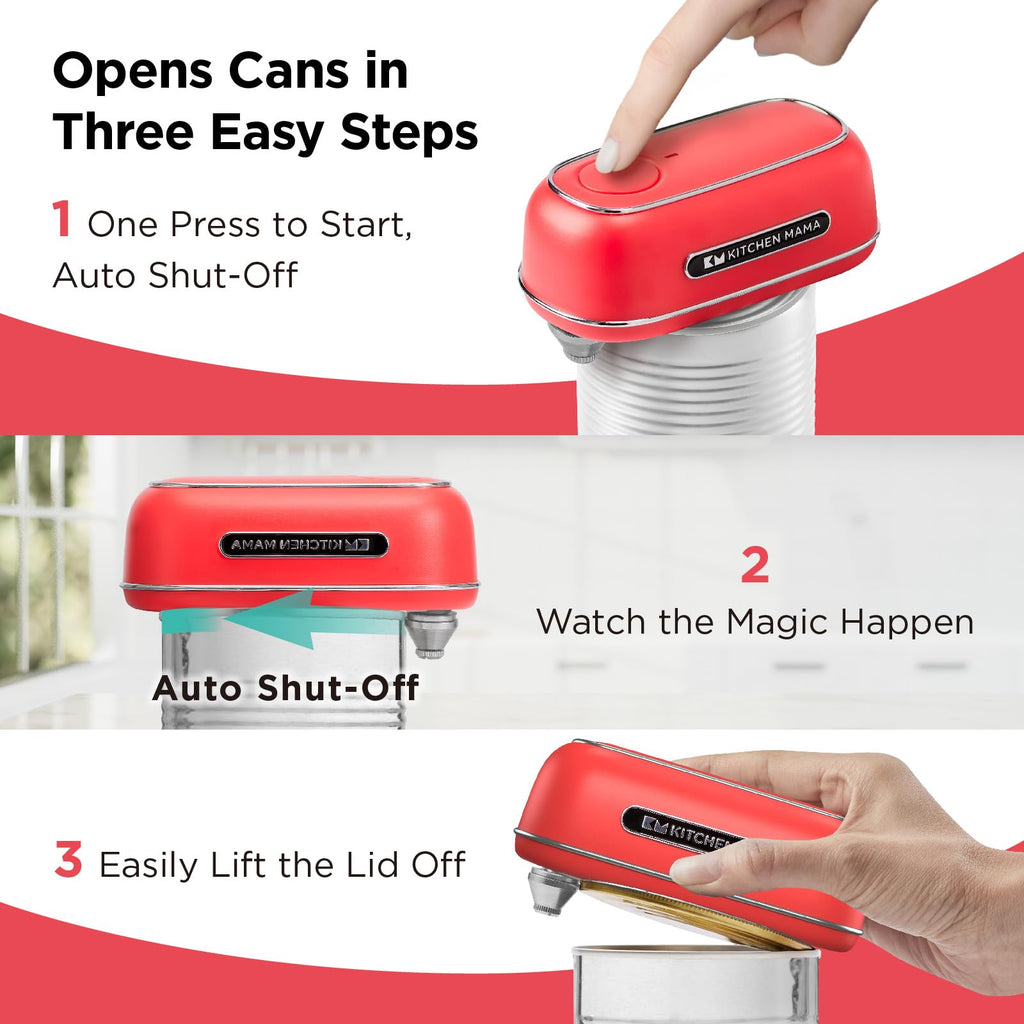 Kitchen Mama Orbit One Rechargeable Electric Can Opener: Hands-free, USB-C Charging, Automatic Stop, Smooth Edge, Safety, Blade for Large Cans, Heavy Duty, Soda and Pop Can, with Storage Box (Black)