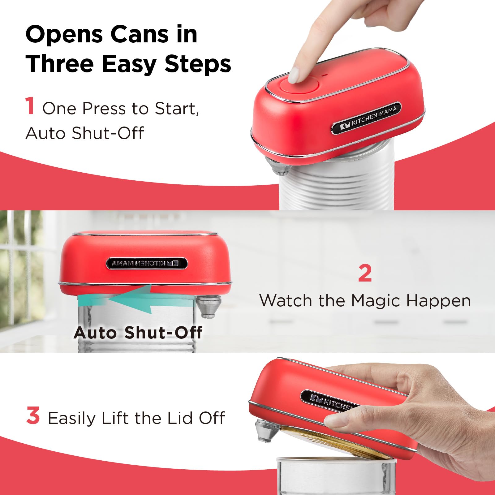 Kitchen Mama Orbit One Rechargeable Electric Can Opener: Hands-free, USB-C Charging, Automatic Stop, Smooth Edge, Safety, Blade for Large Cans, Heavy Duty, Soda and Pop Can, with Storage Box (Black)