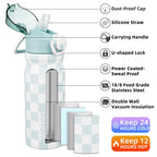 BJPKPK Insulated Water Bottle 18oz Stainless Steel Water Bottles with Straw and Carry Handle Double Wall Metal Thermal Flask,Light Blue Leopard