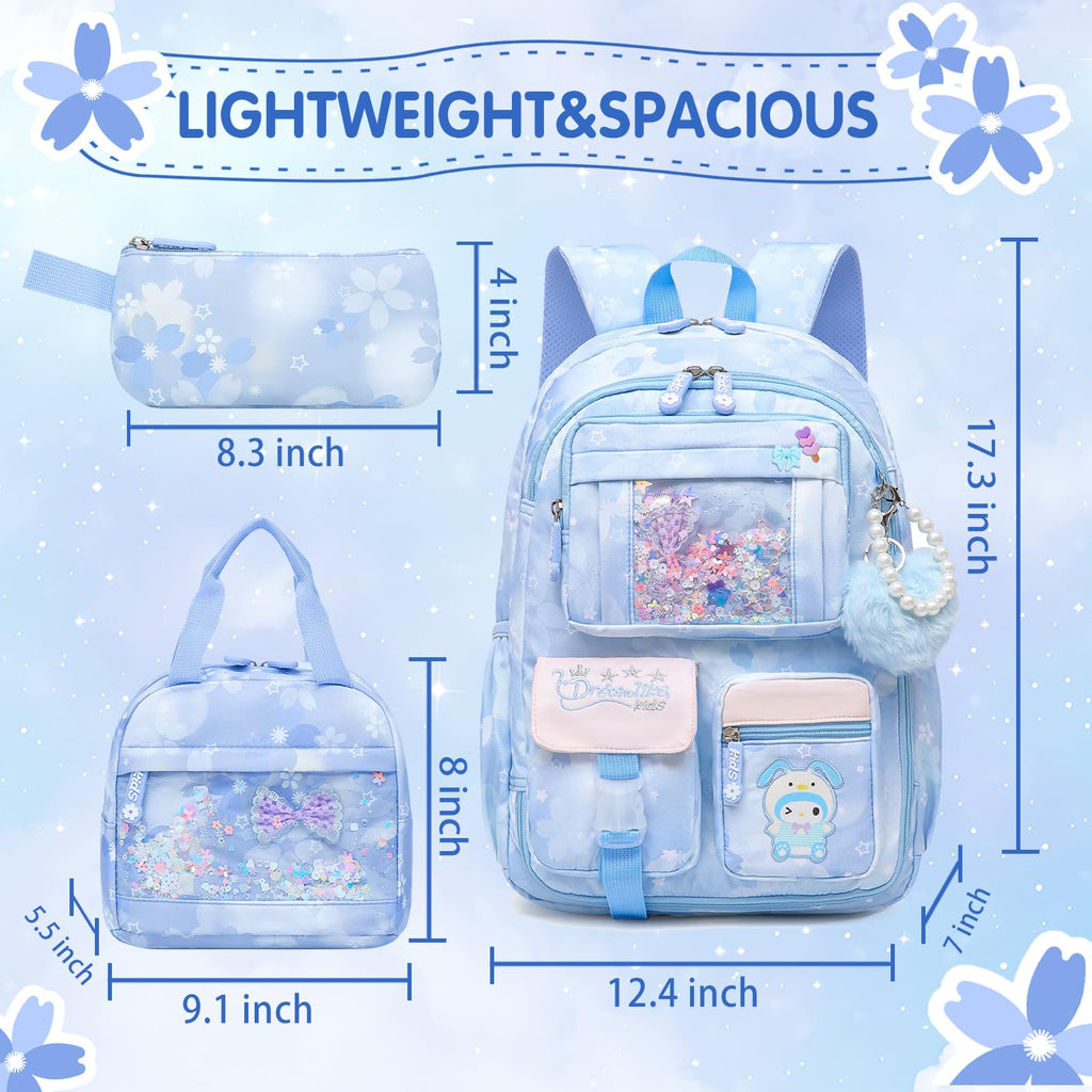 Lovely Girls Backpack School Bag for Students Kids Book Bag with Multiple Pockets Splash-proof Children's Backpack（17inch Pink）